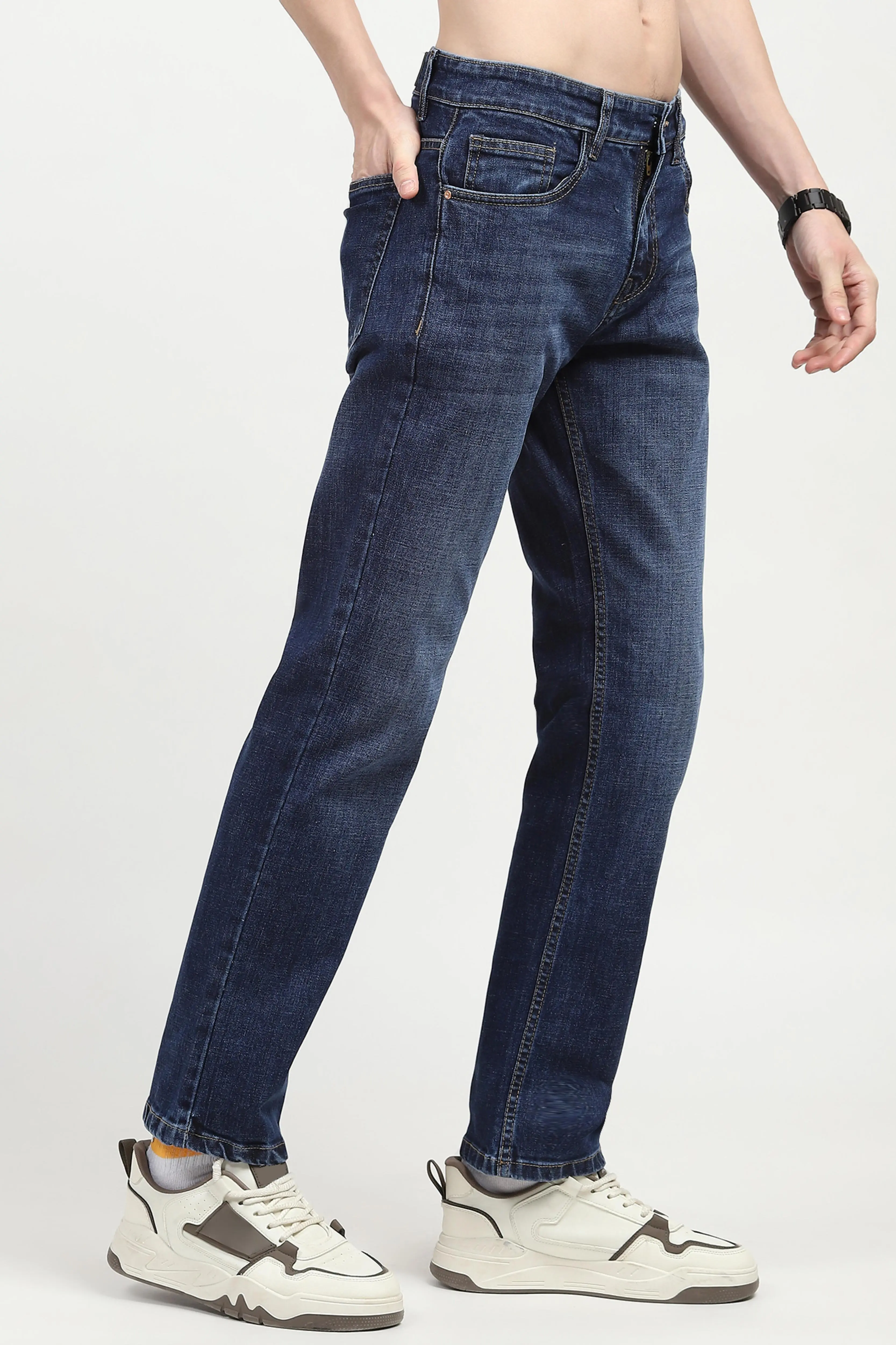 Blue Solid Regular Fit Jeans - Image 3