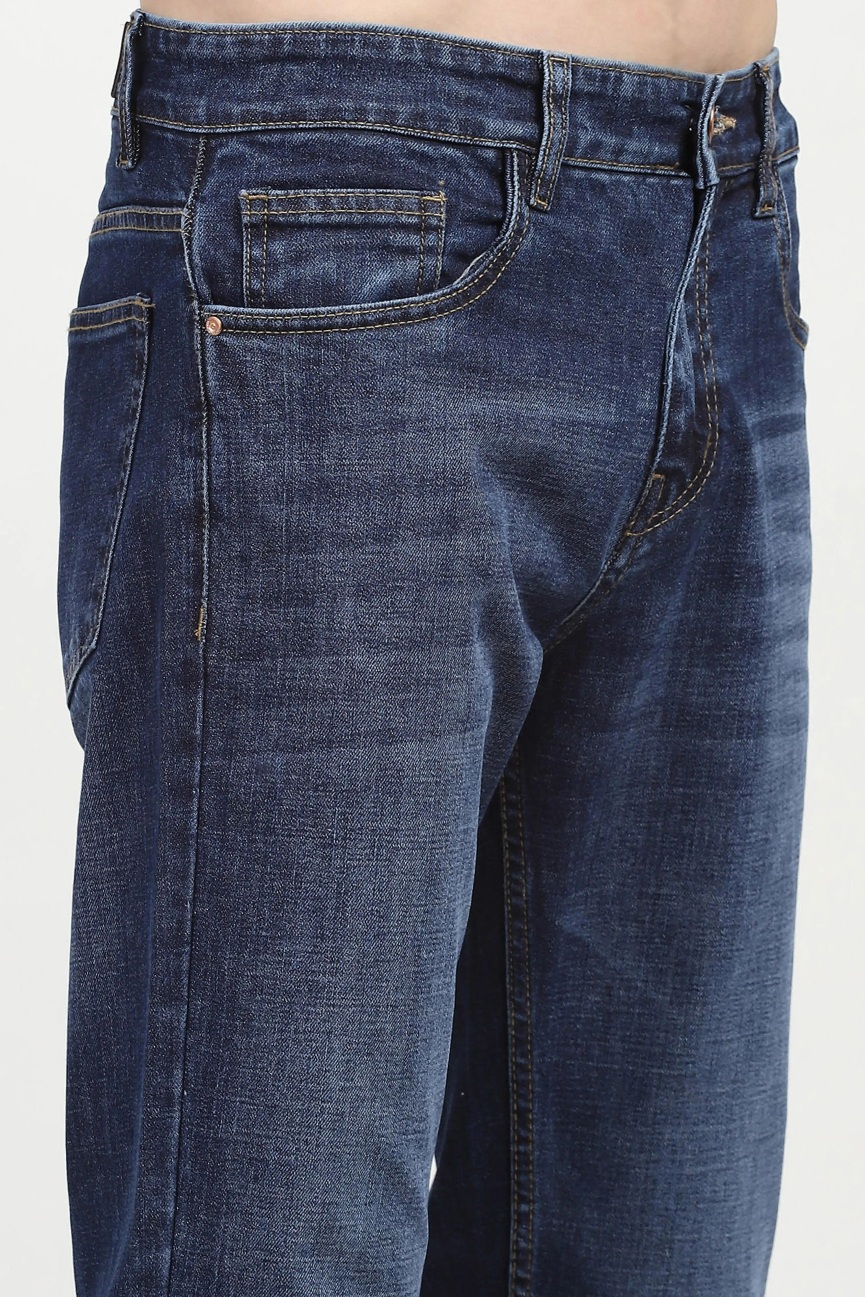 Blue Solid Regular Fit Jeans - Image 5