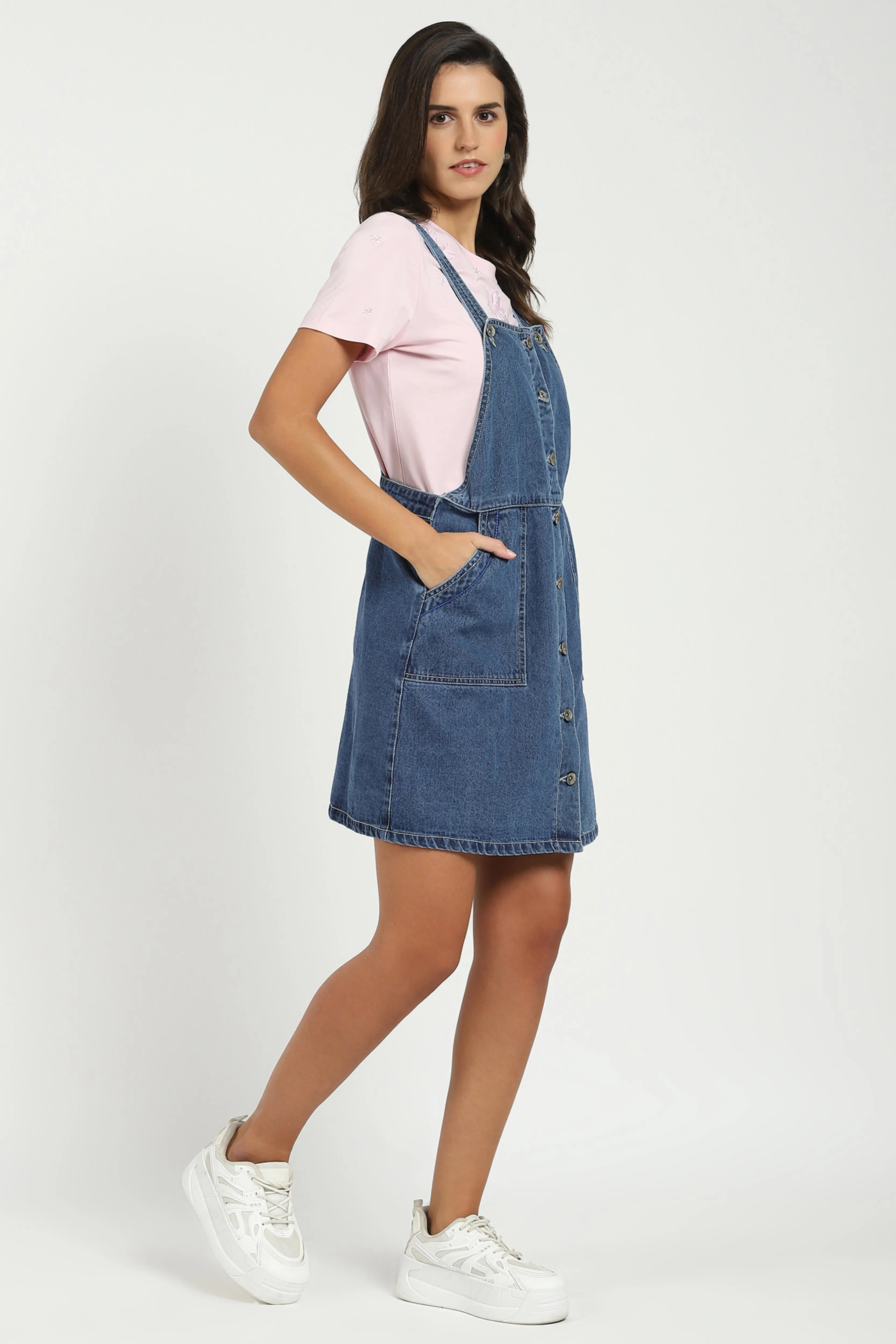 Blue Solid Cotton Blend Dungaree - Image 4