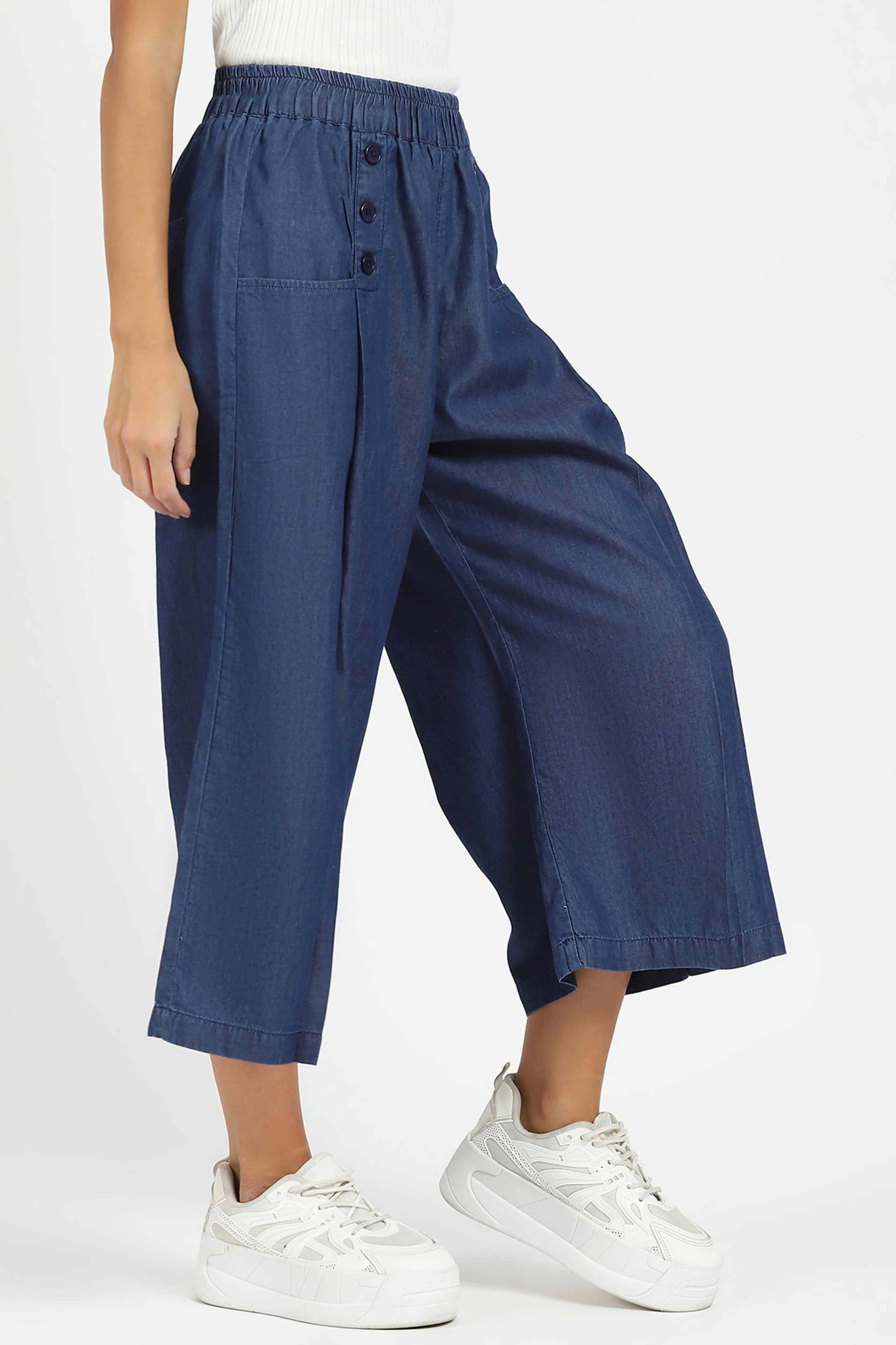 Blue Solid Cotton Blend Palazzo - Image 3