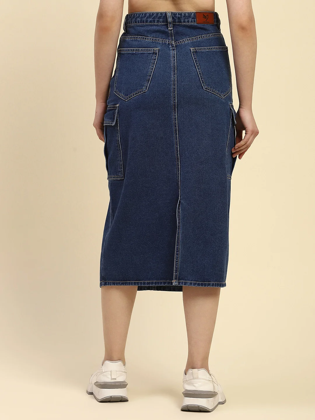 Blue Solid Cotton Blend Slim Fit Skirt - Image 12