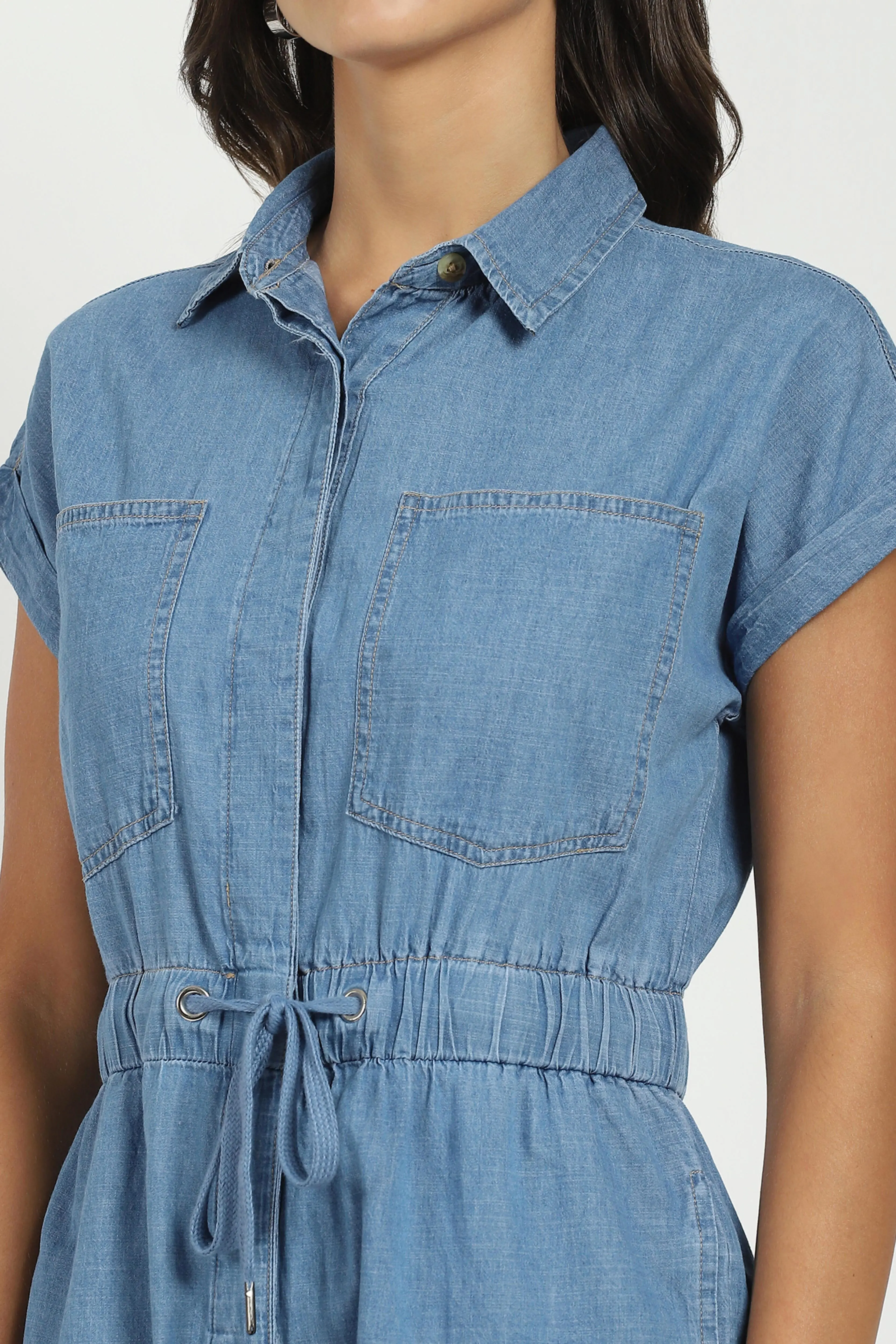Blue Solid Cotton Jumpsuit - Image 5
