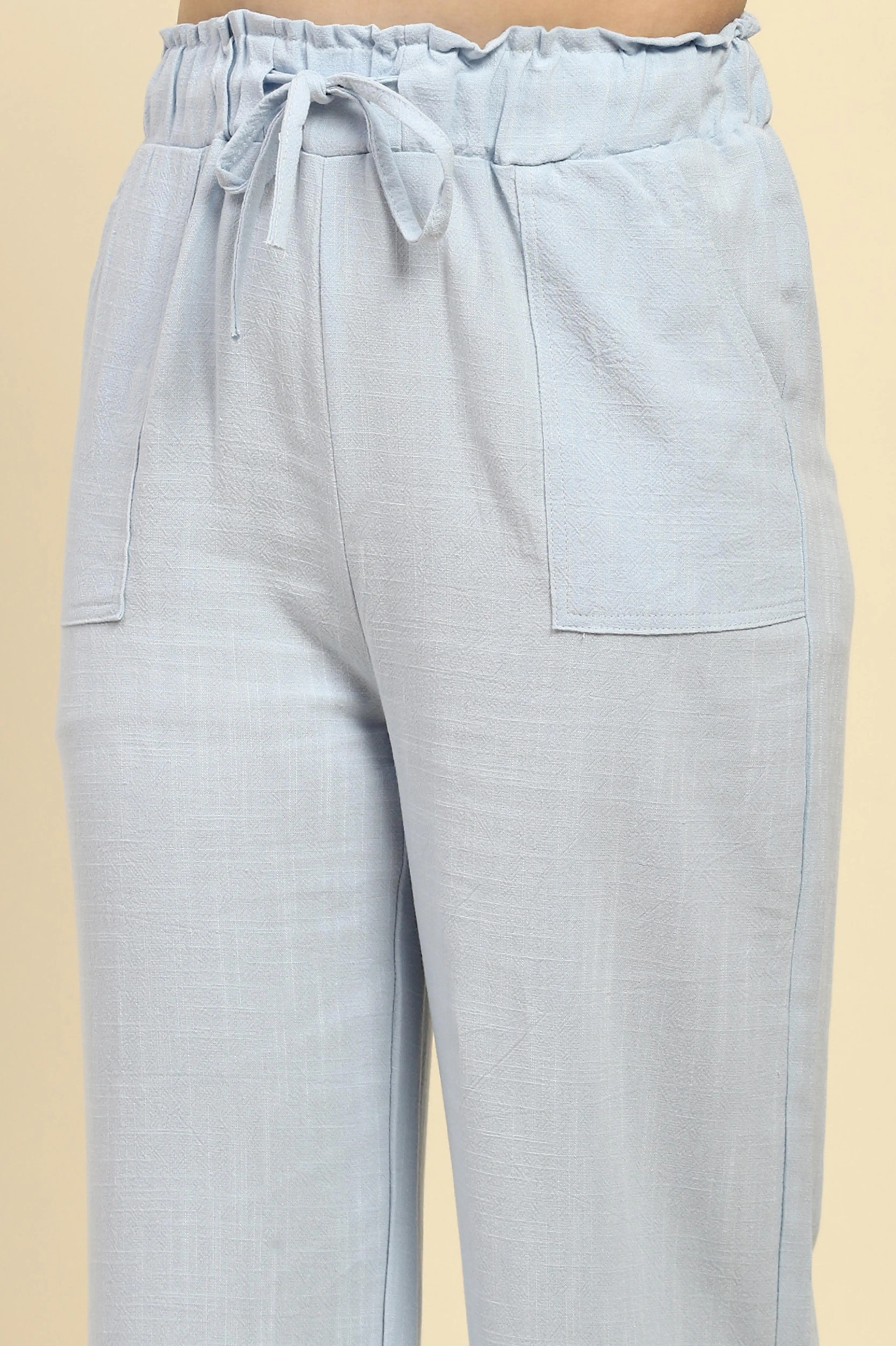Blue Solid Cotton Linen Relaxed Lower - Image 5