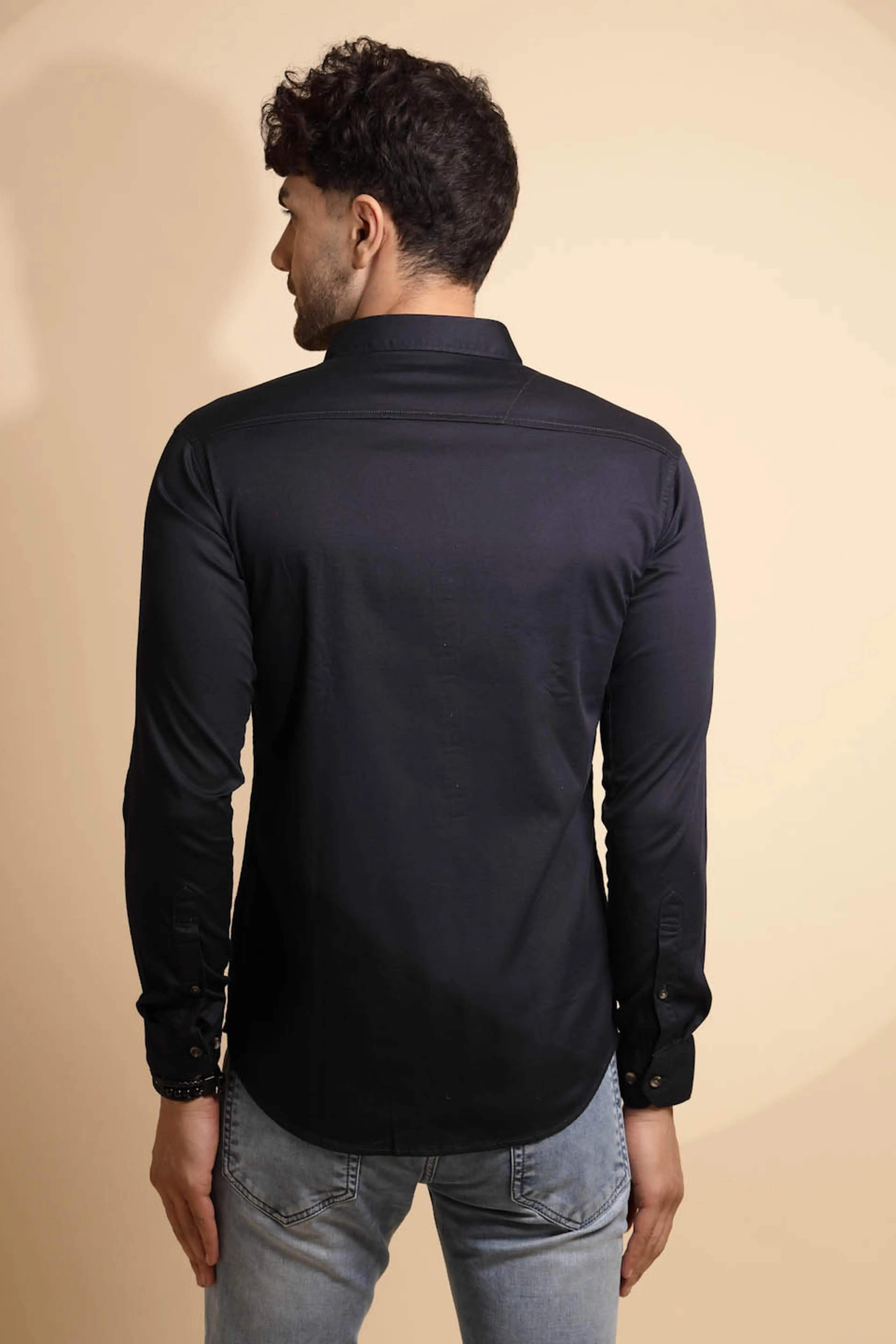 Blue Cotton Blend Solid Shirt - Image 4