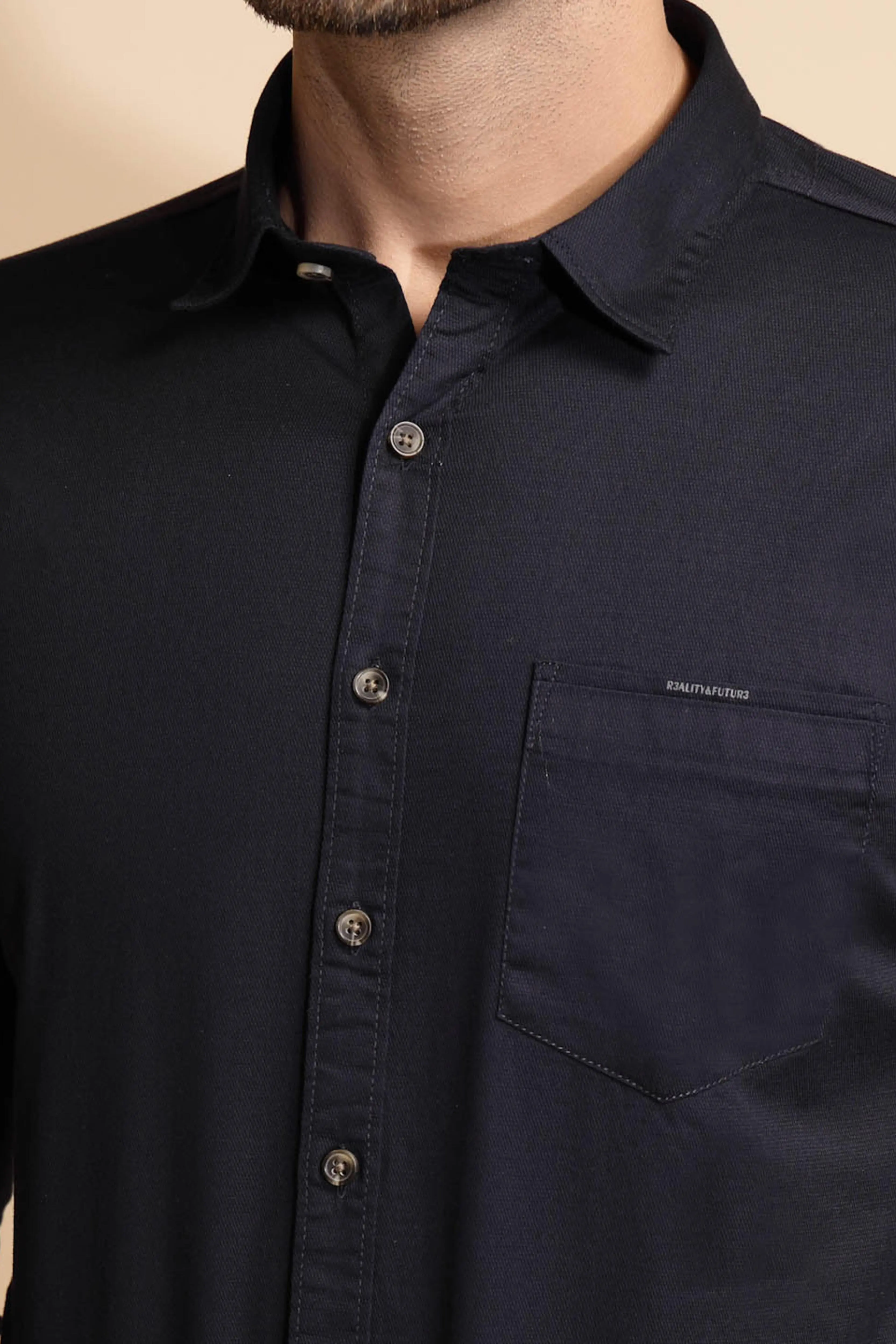 Blue Cotton Blend Solid Shirt - Image 5