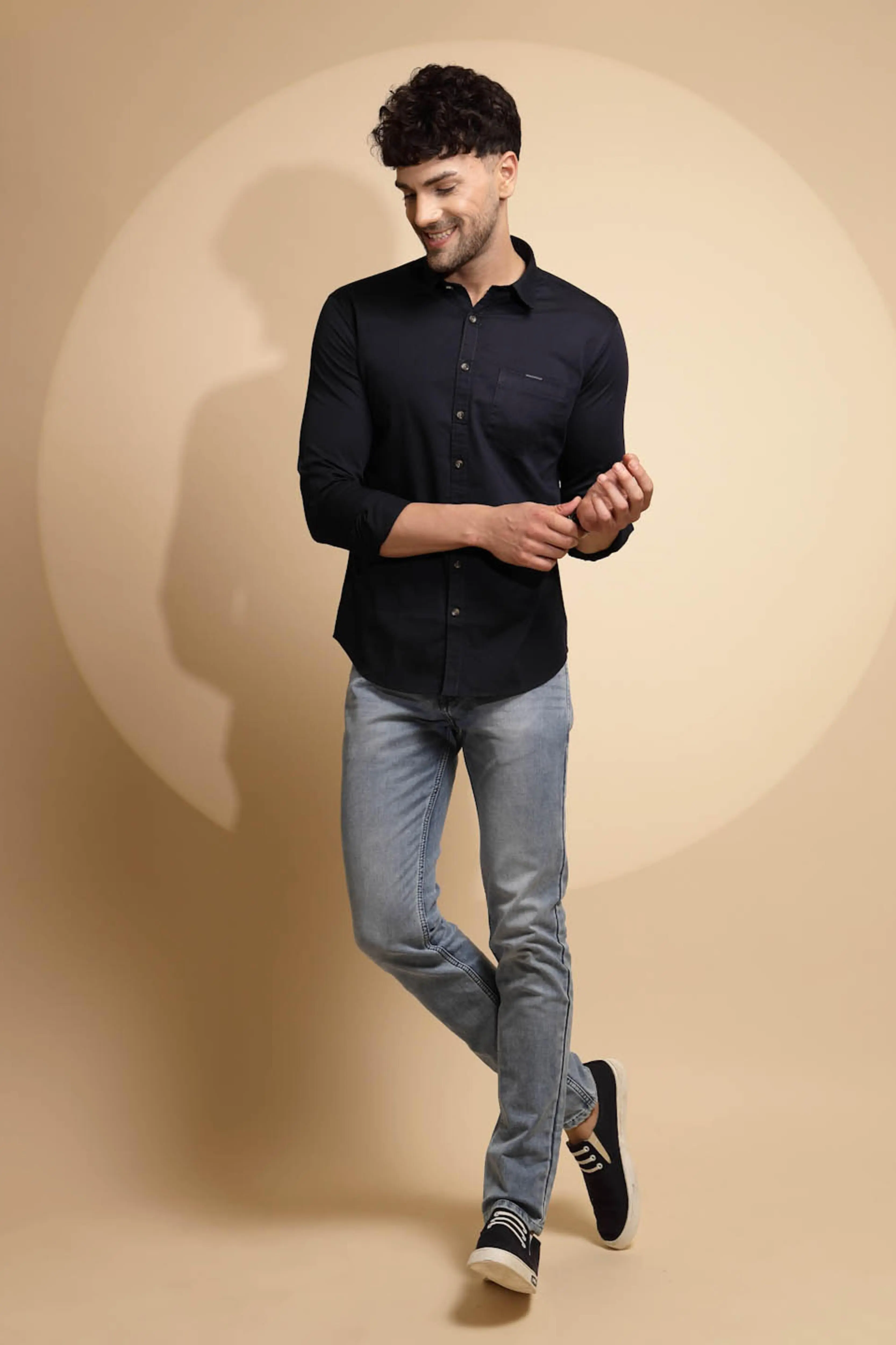 Blue Cotton Blend Solid Shirt - Image 6