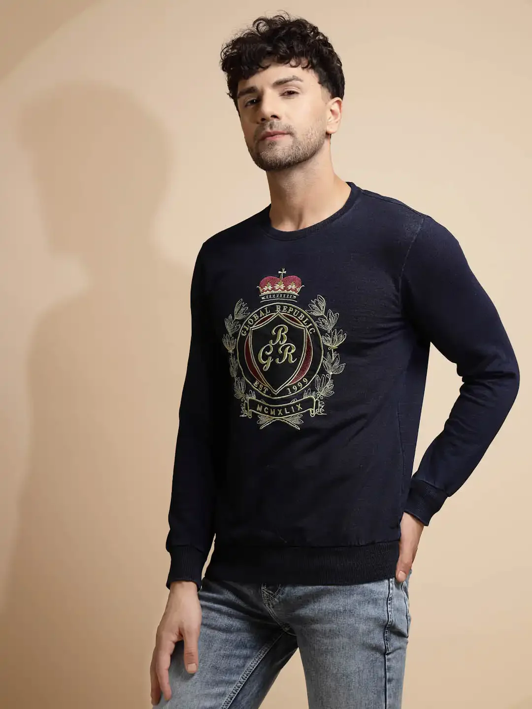 Dark Blue Solid Hosiery Sweatshirt - Image 10