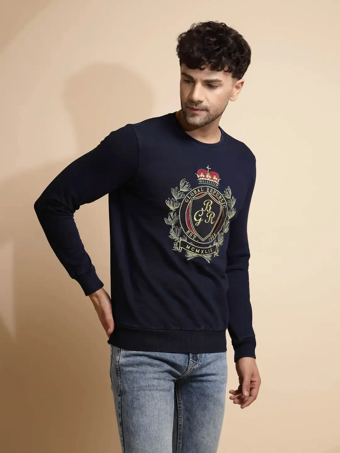 Dark Blue Solid Hosiery Sweatshirt - Image 11