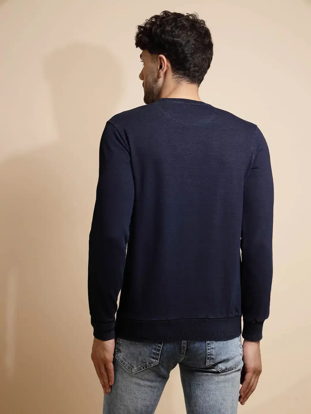 Dark Blue Solid Hosiery Sweatshirt - Image 12