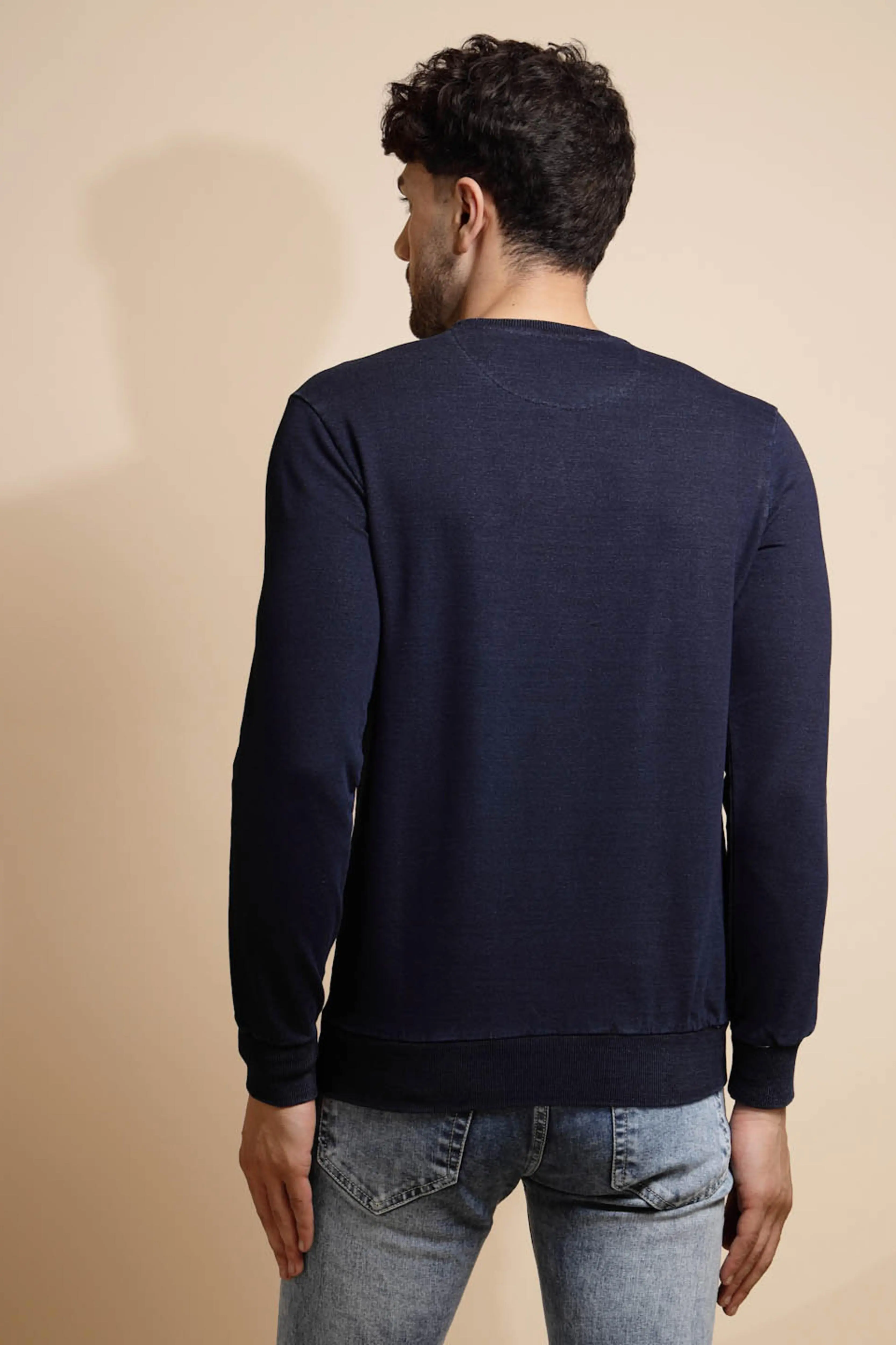Dark Blue Solid Hosiery Sweatshirt - Image 4