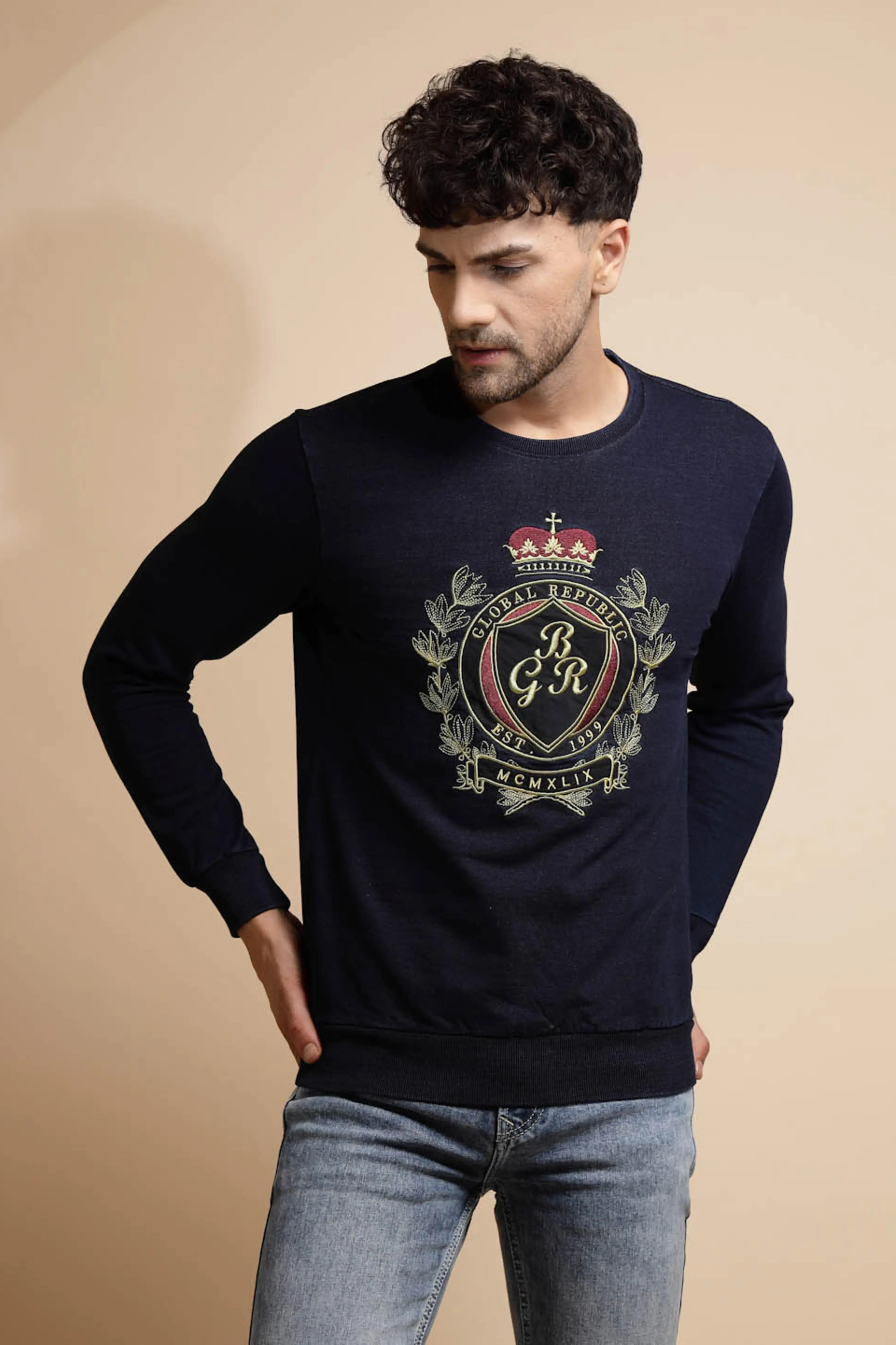 Dark Blue Solid Hosiery Sweatshirt - Image 6