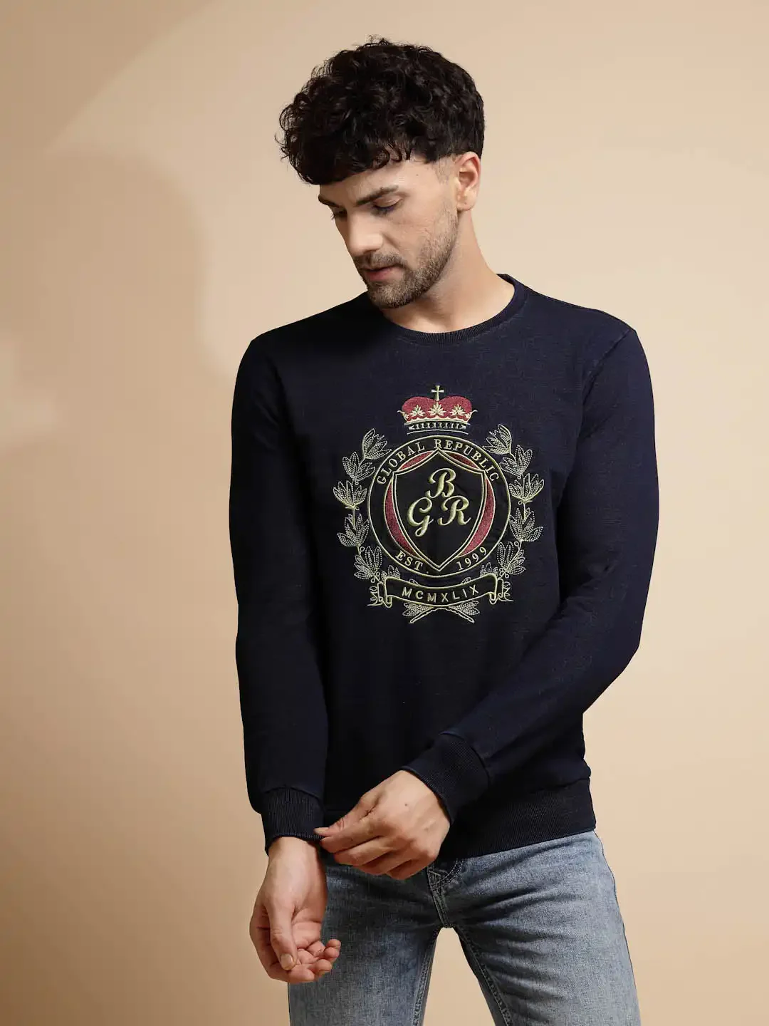 Dark Blue Solid Hosiery Sweatshirt - Image 9