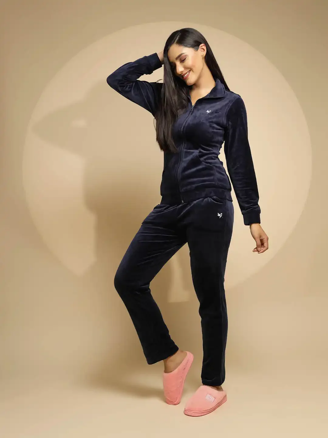 Blue Solid Full Sleeve Collared Neck Hosiery Night Suit Set - Image 3