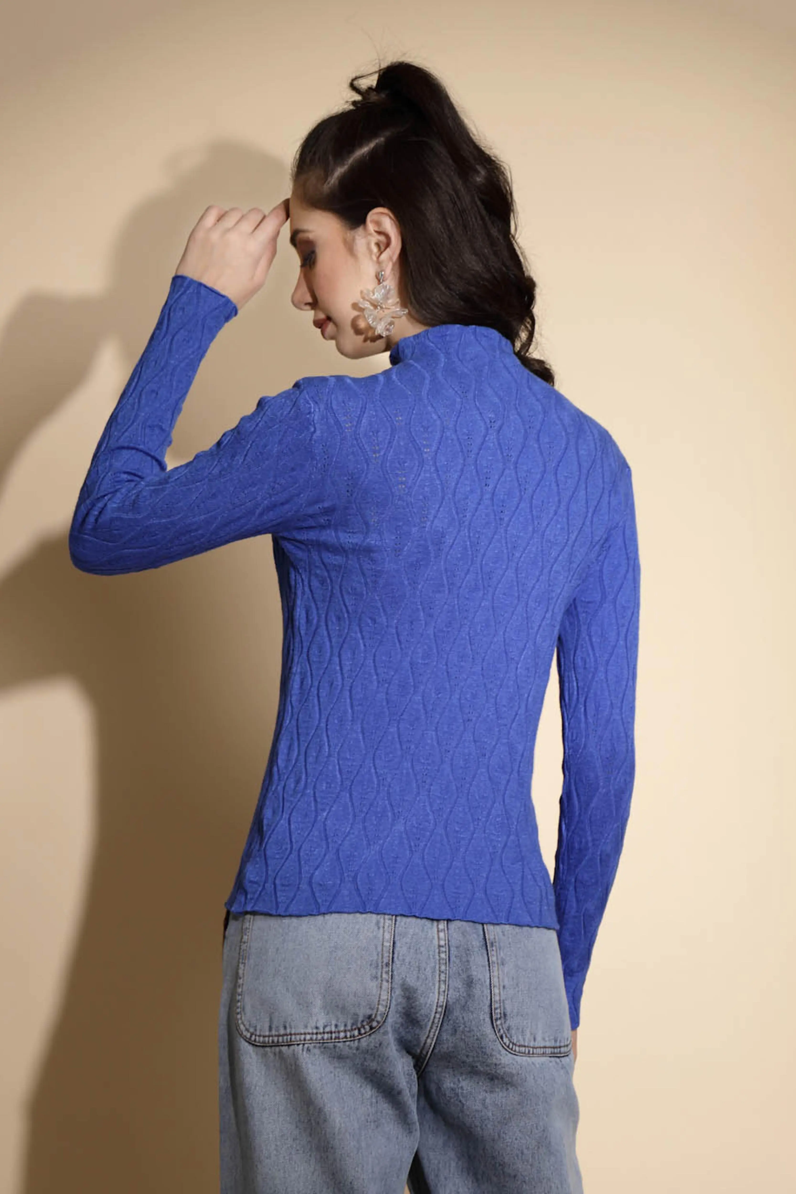 Blue Solid Knitted Skivvy - Image 4