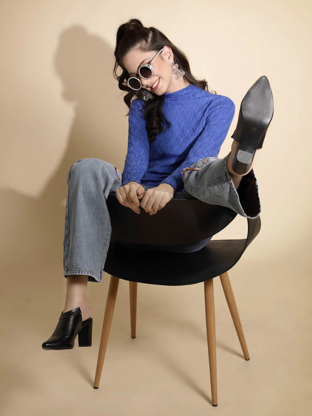 Blue Solid Knitted Skivvy - Image 7