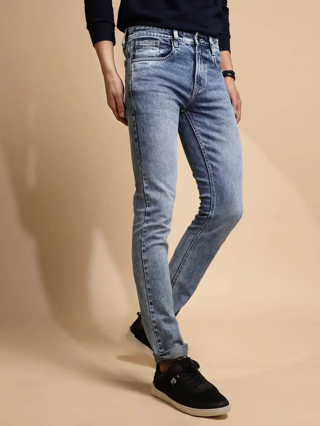 Light Blue Cotton Blend Slim Fit Jeans - Image 10