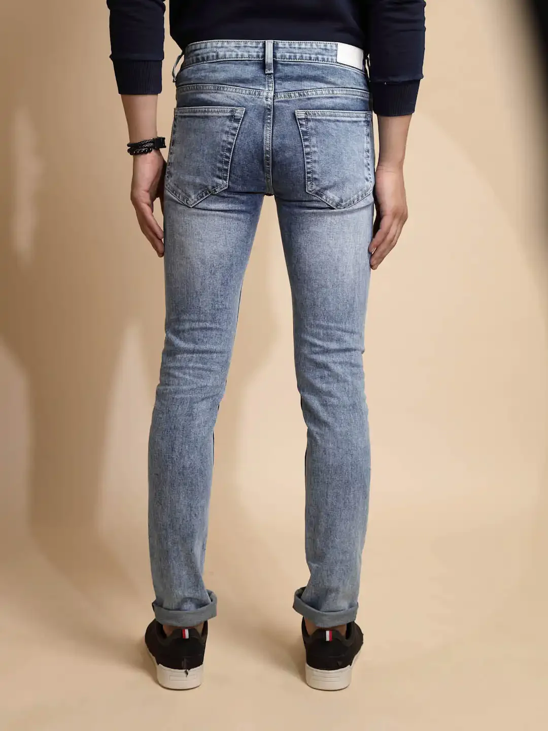 Light Blue Cotton Blend Slim Fit Jeans - Image 11
