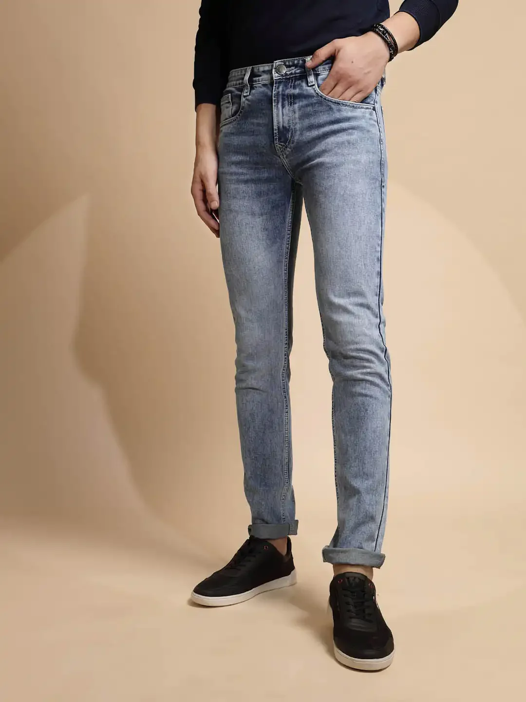 Light Blue Cotton Blend Slim Fit Jeans - Image 12