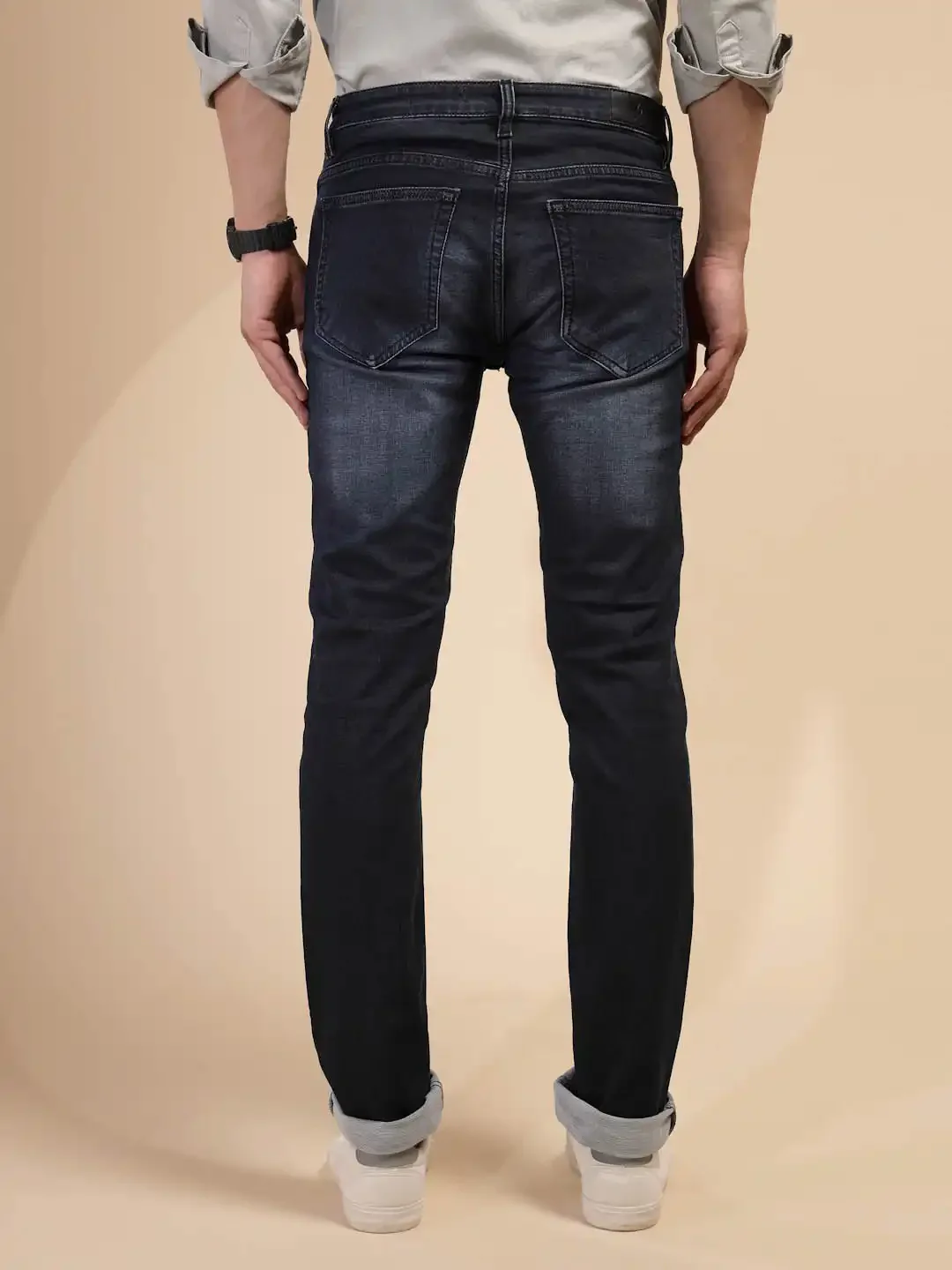 Solid Blue Mid Rise Cotton Blend Slim fit Jeans - Image 9