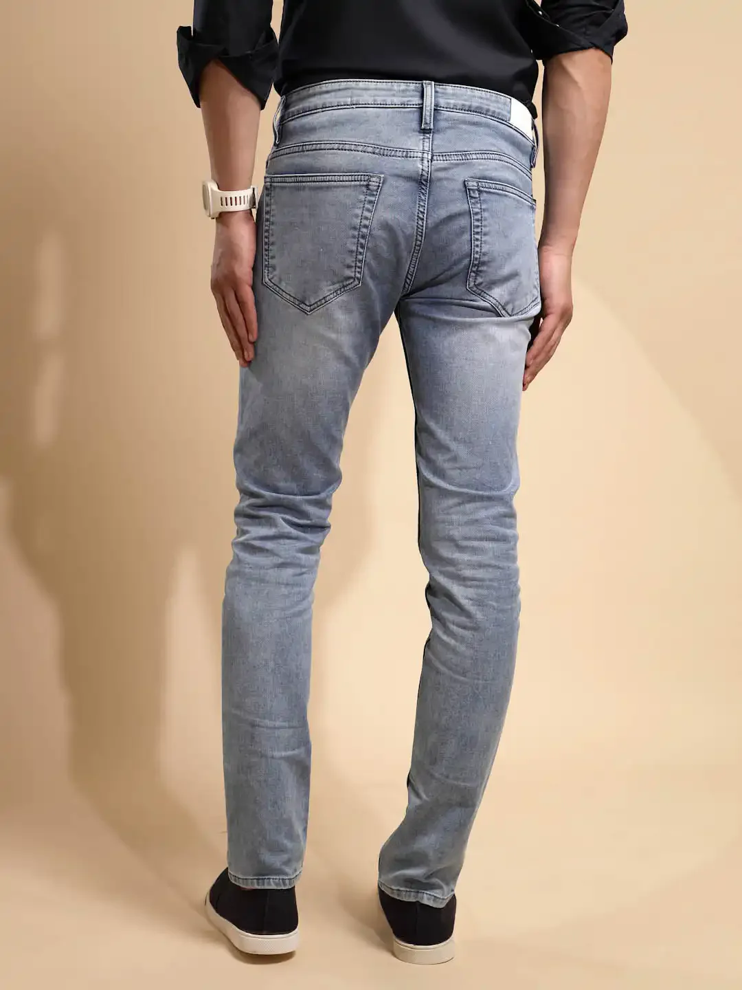 Light Blue Solid Cotton Blend Jeans - Image 8