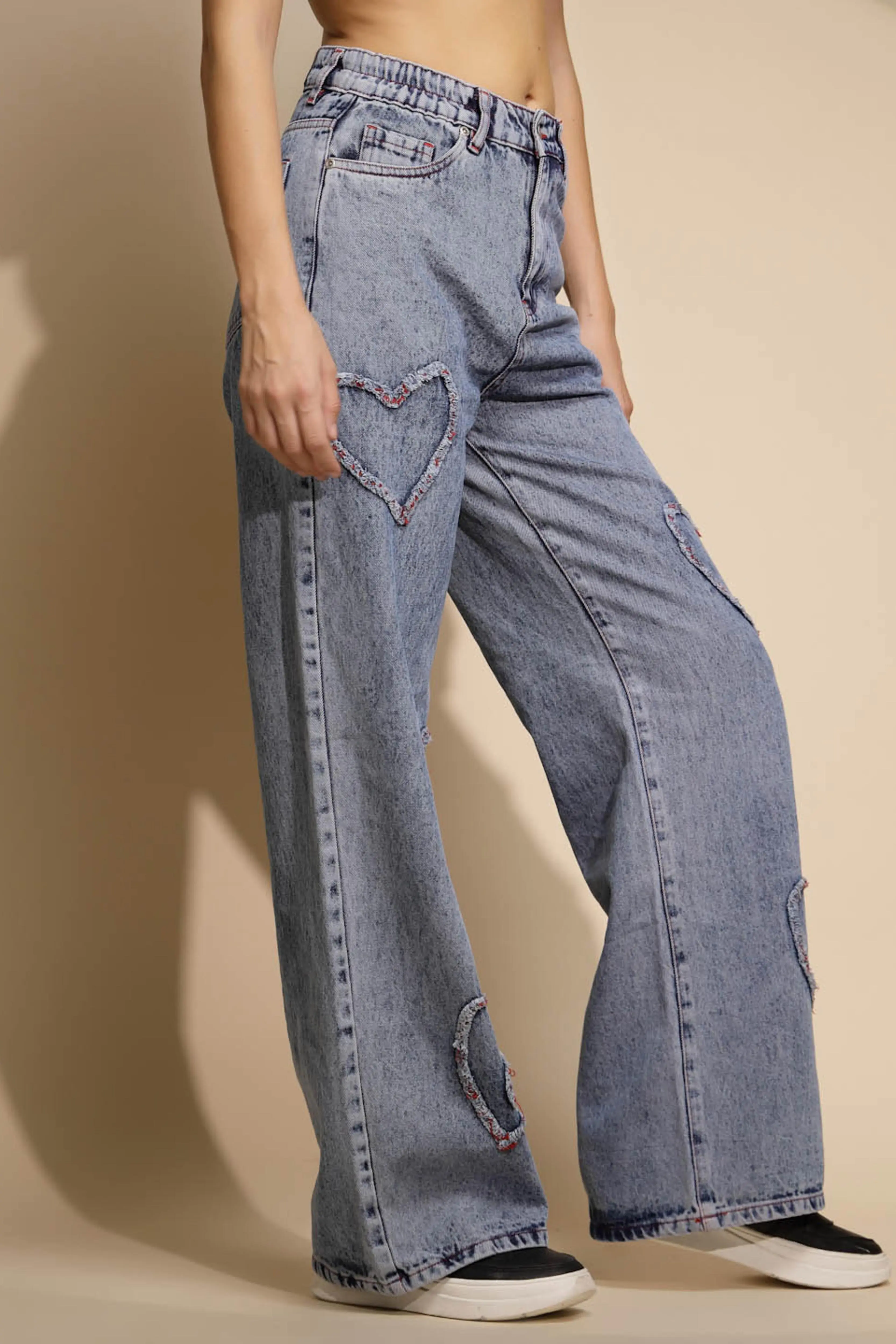 Relaxed Cotton Blend High Rise Blue Jeans - Image 3