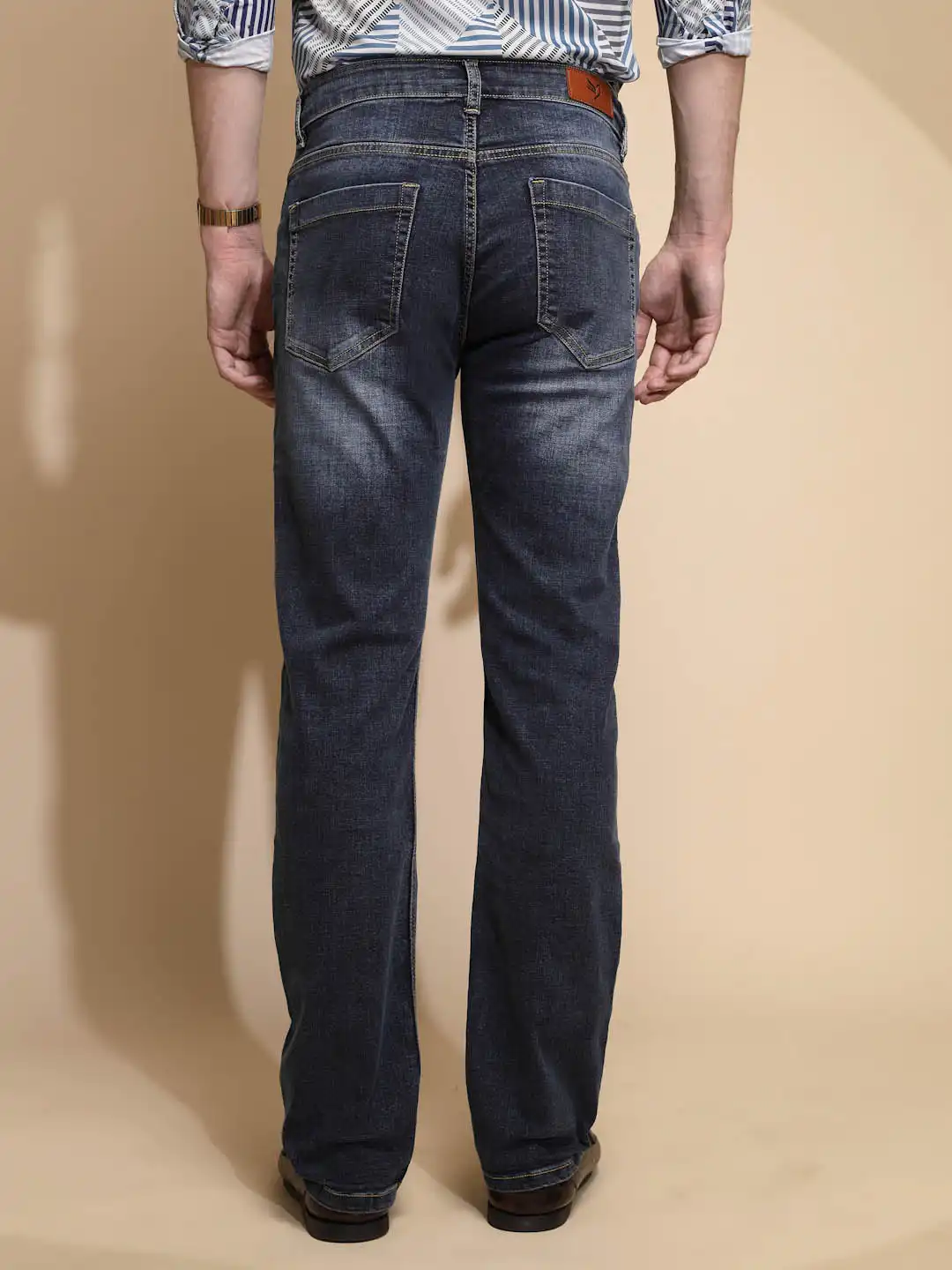 Blue Solid Cotton Blend Jeans - Image 10