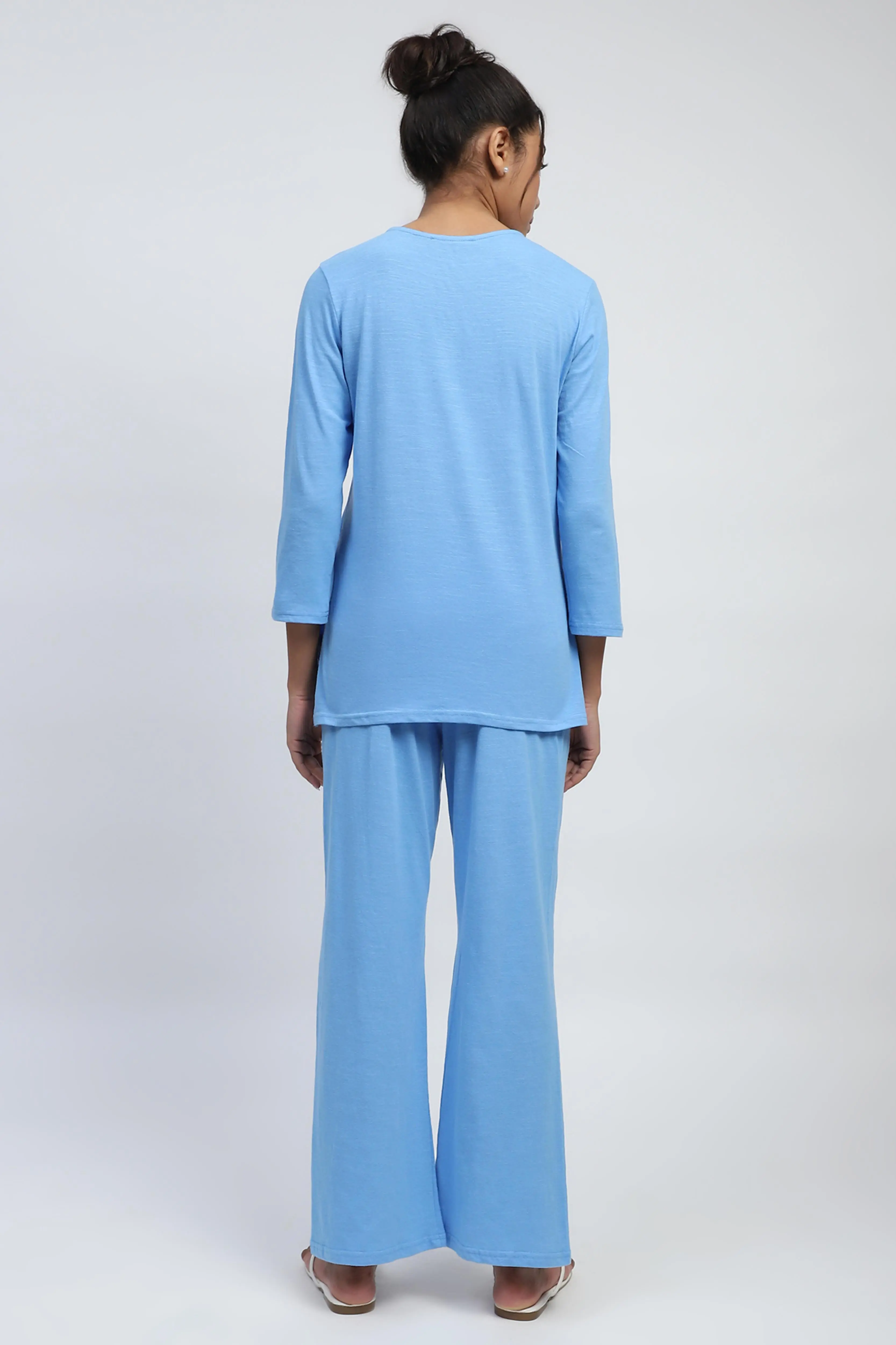 Blue Solid cotton Lounge Wear - Image 4