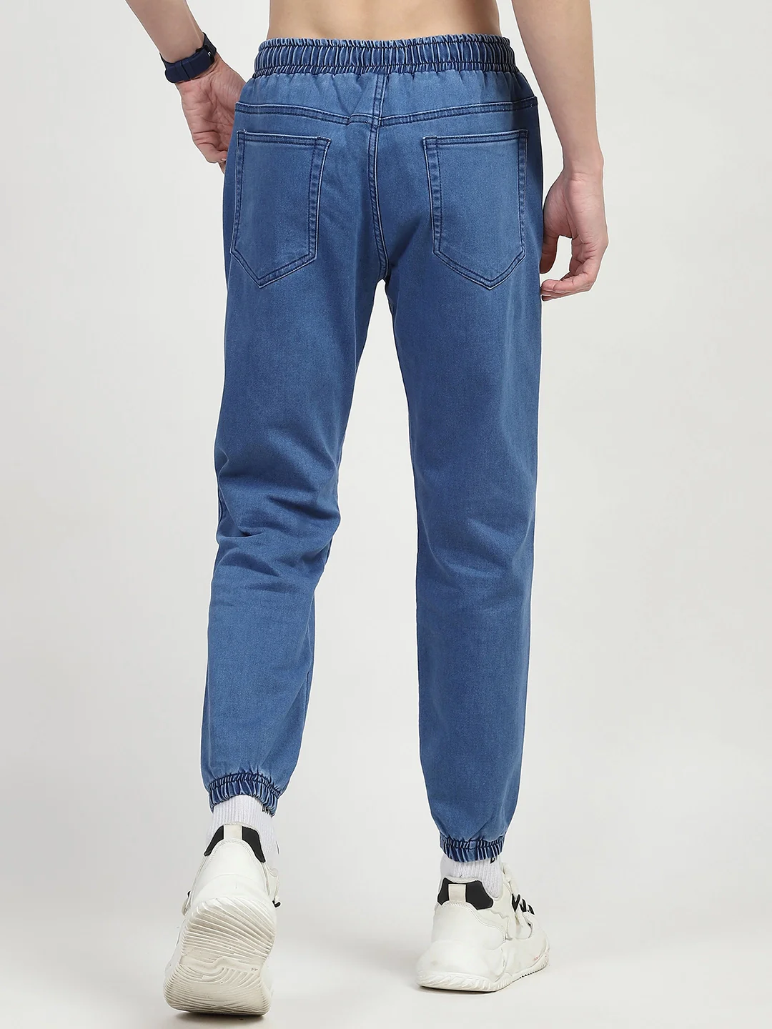 Blue Stretchable Cotton Joggers - Image 11