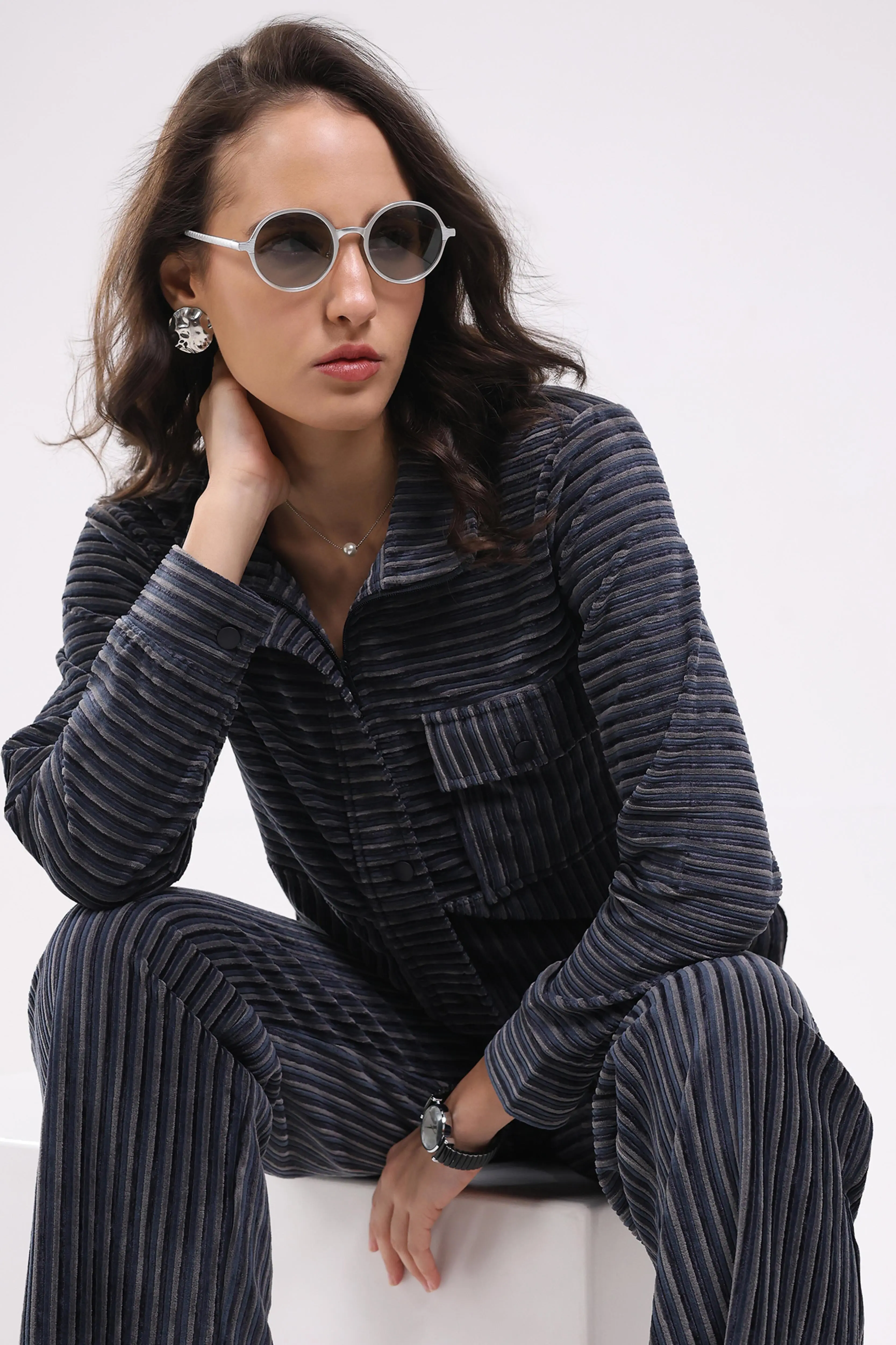 Blue Striped Winter Co-ord Set