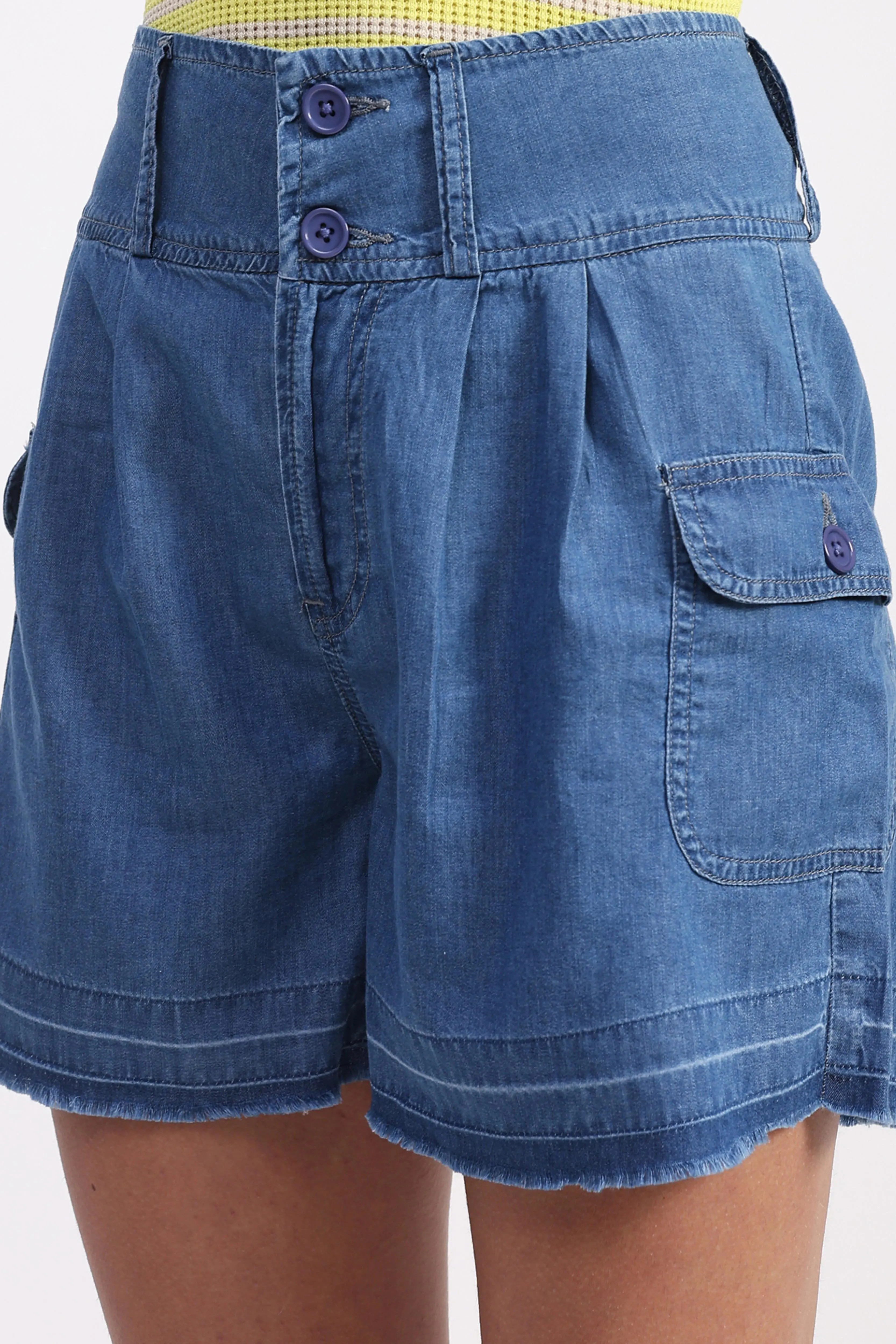 Blue Tencel Solid Shorts - Image 5