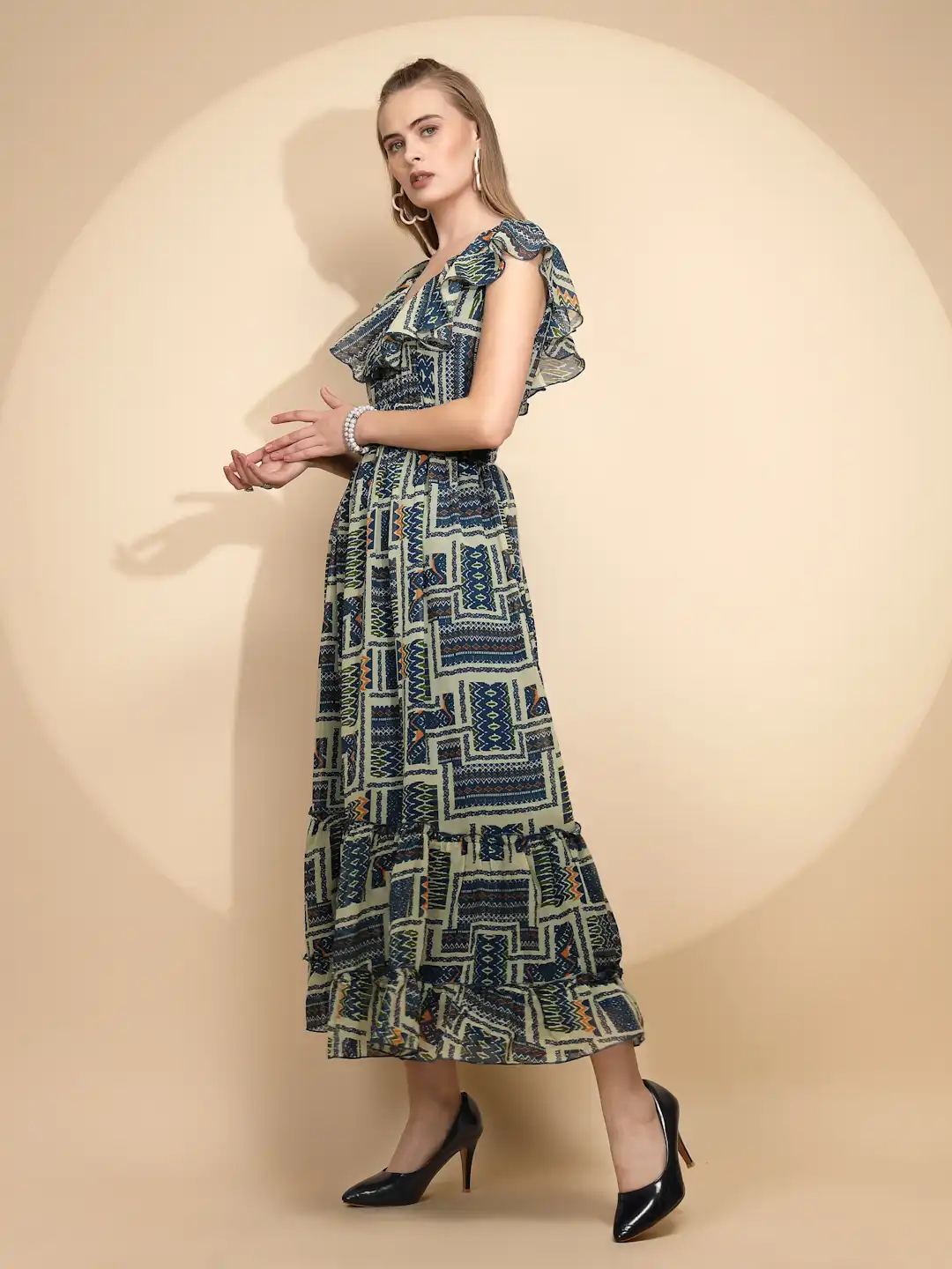 Blue And White Regular Fit Dress For Women - Image 10