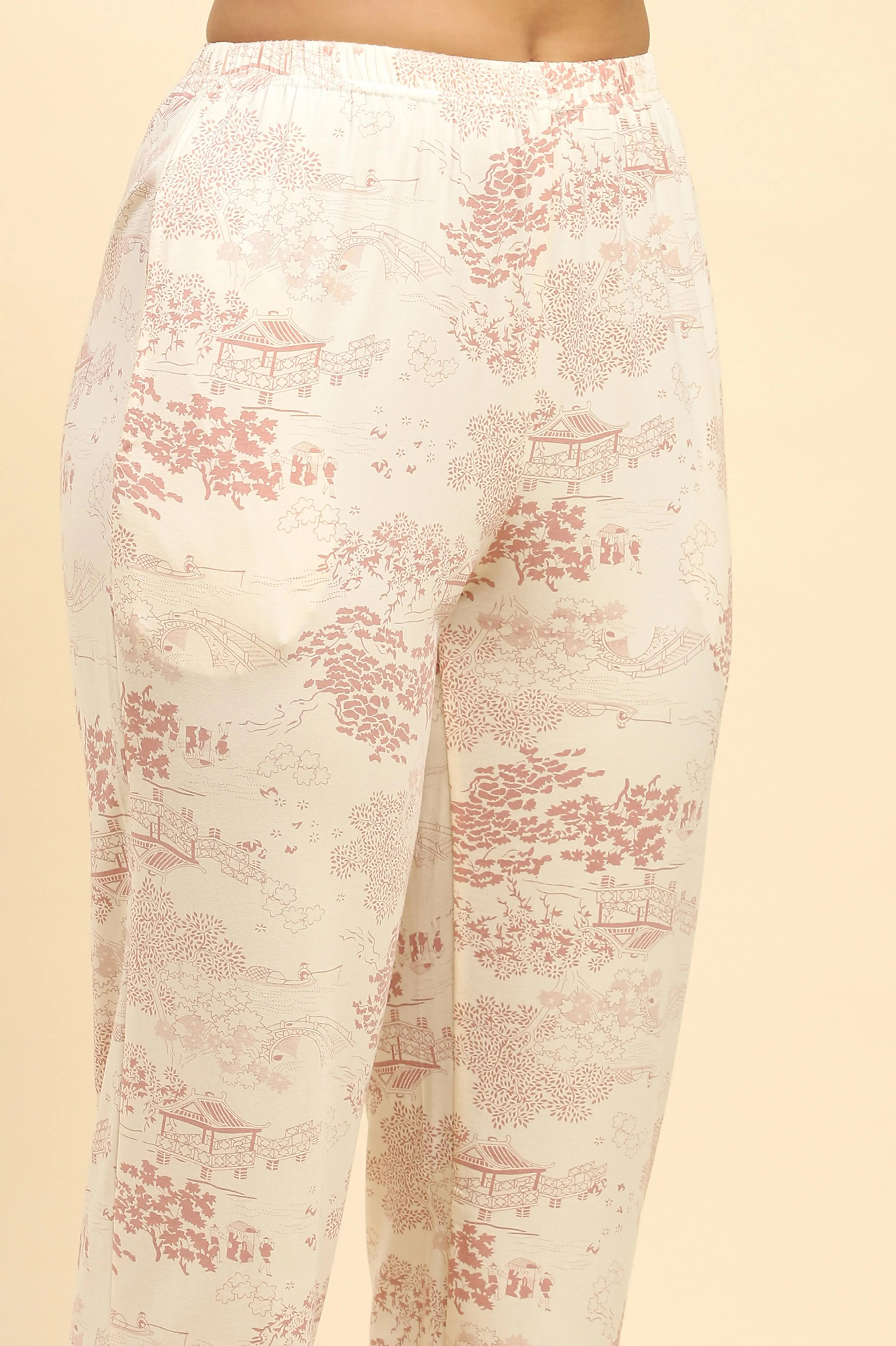 Pink Floral Cotton Blend Night Suit - Image 7