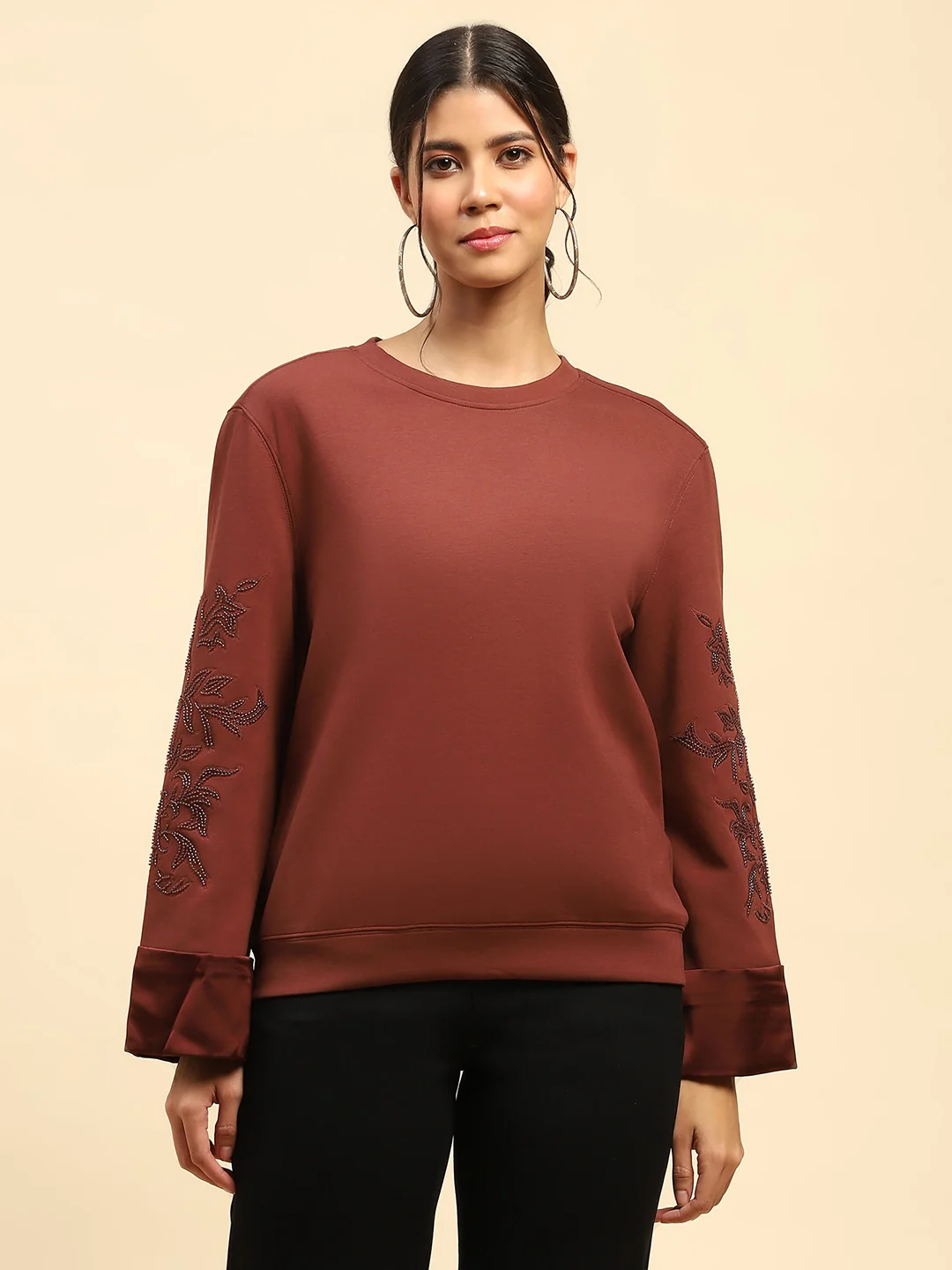 Brick Red Embellished Sweatshirt - Image 5