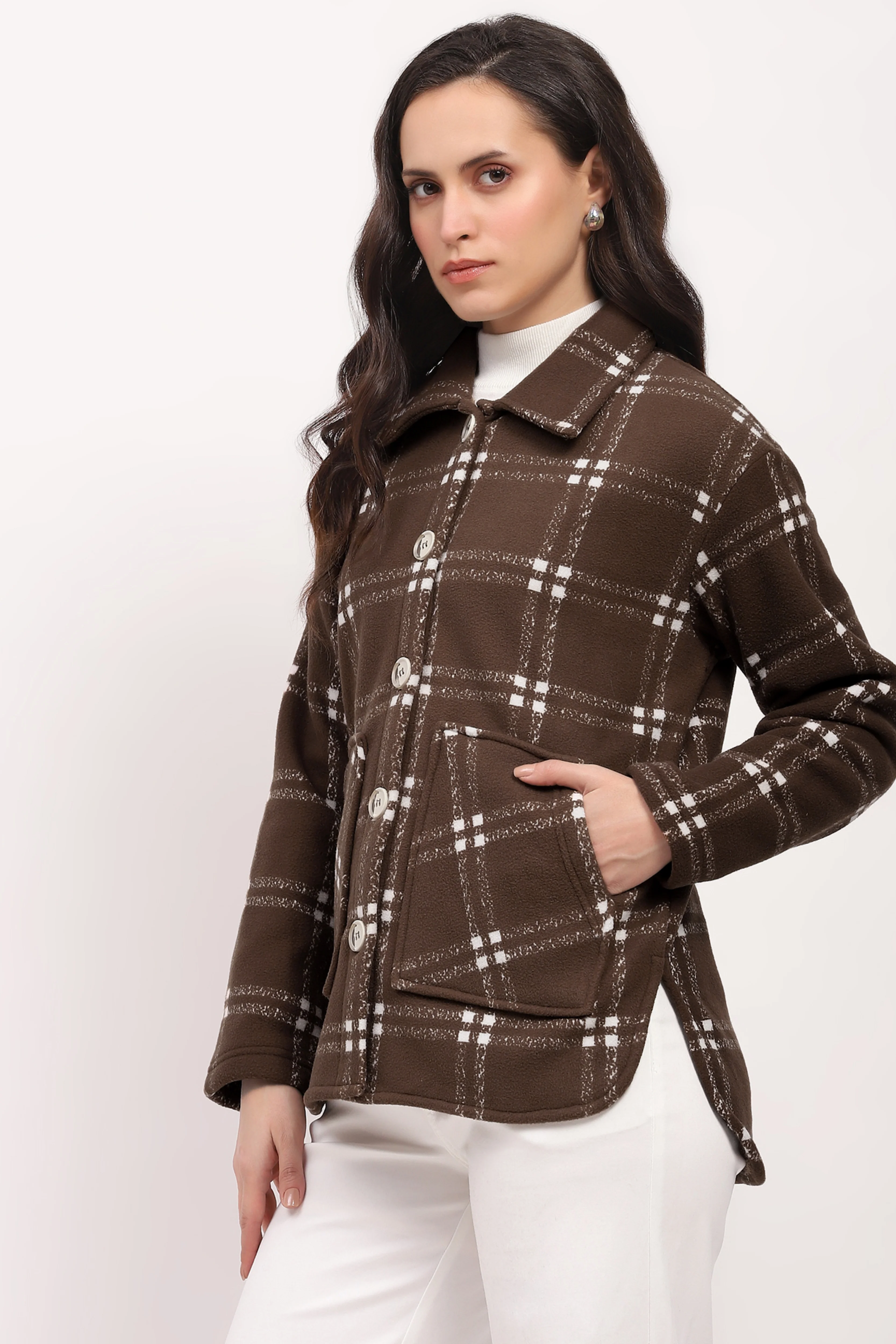 Brown Check Heavy Fleece Shacket - Image 4