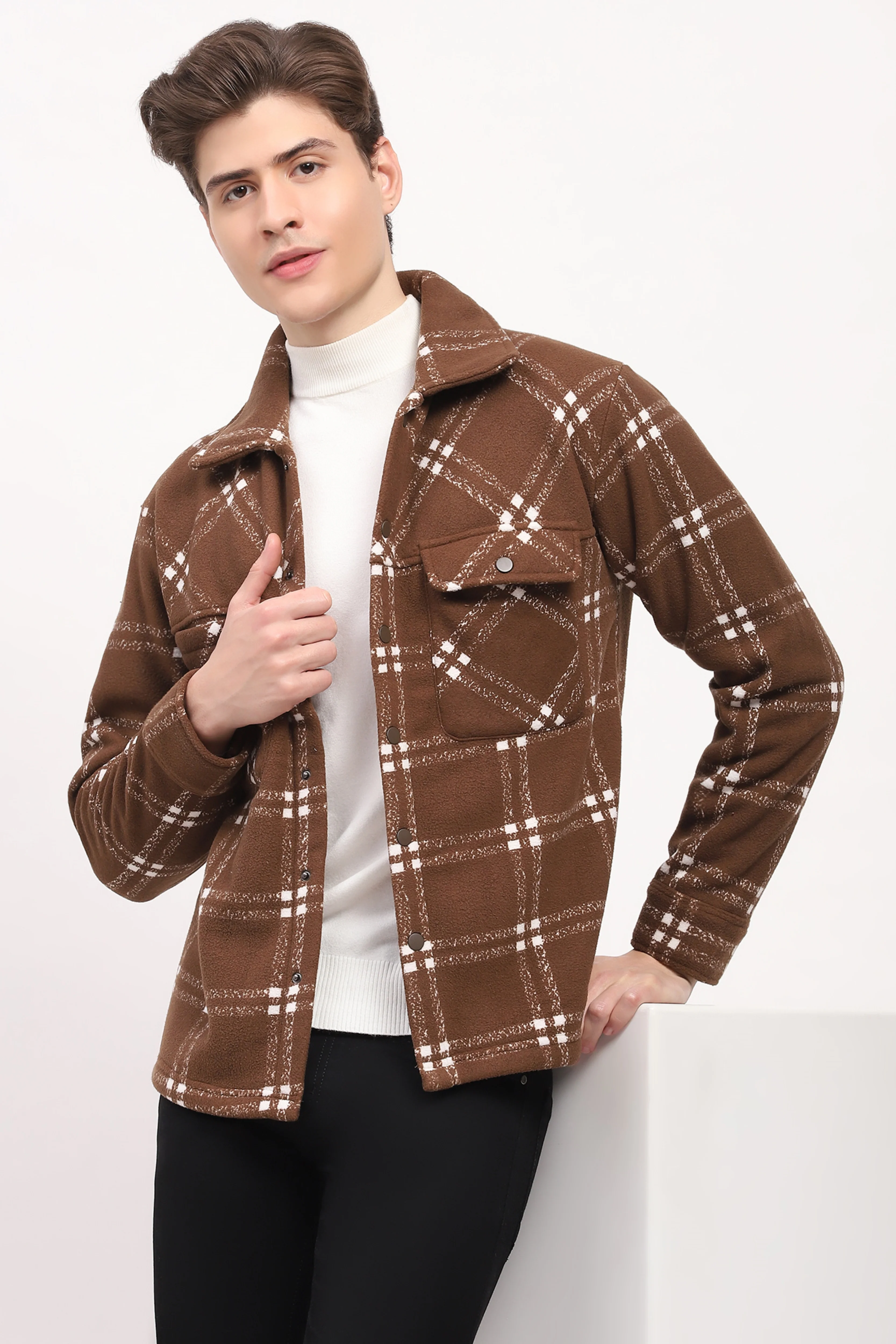 Brown Check Ultra Warm Shacket - Image 2