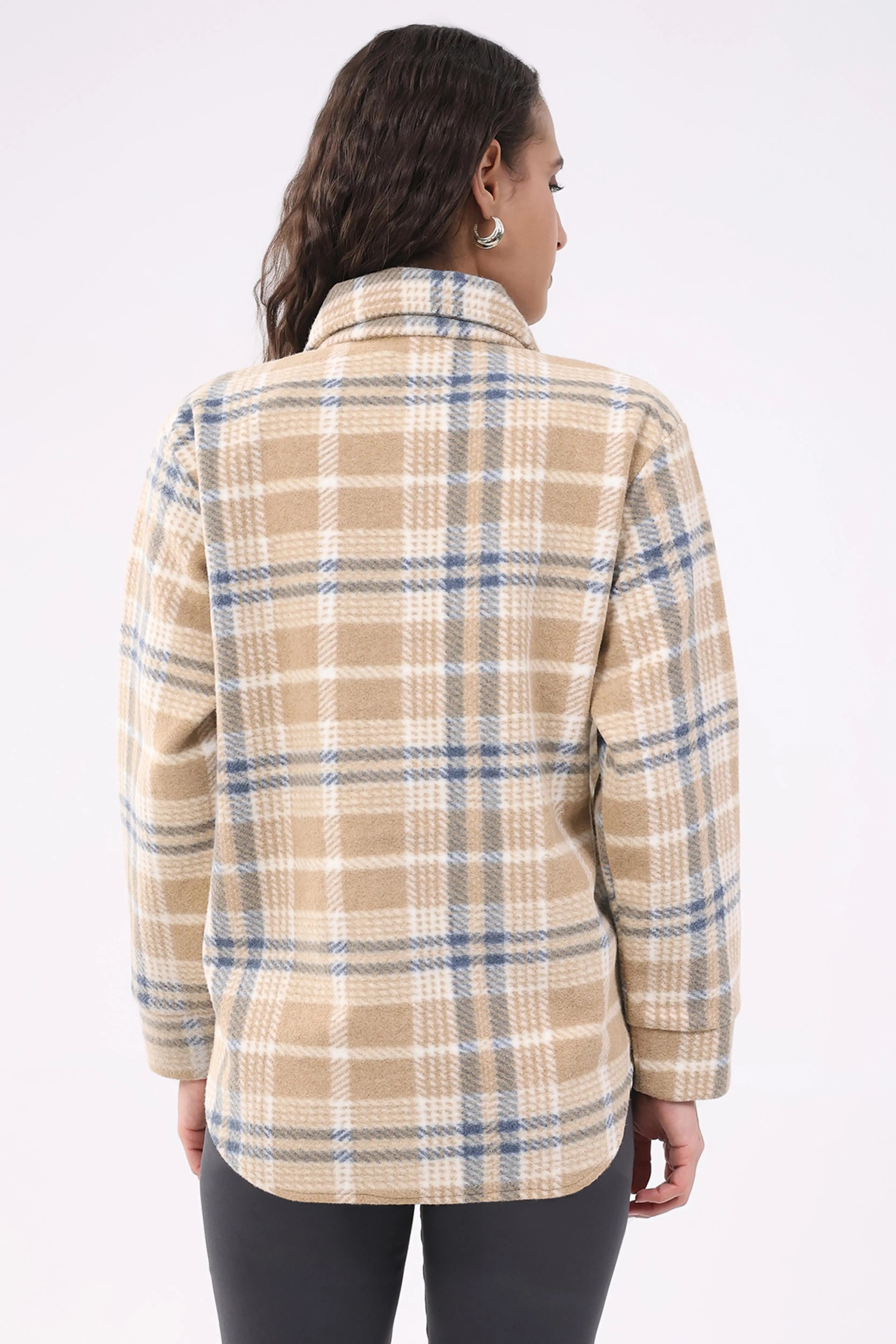 Beige Checked Wool Blend Winter Shacket - Image 5