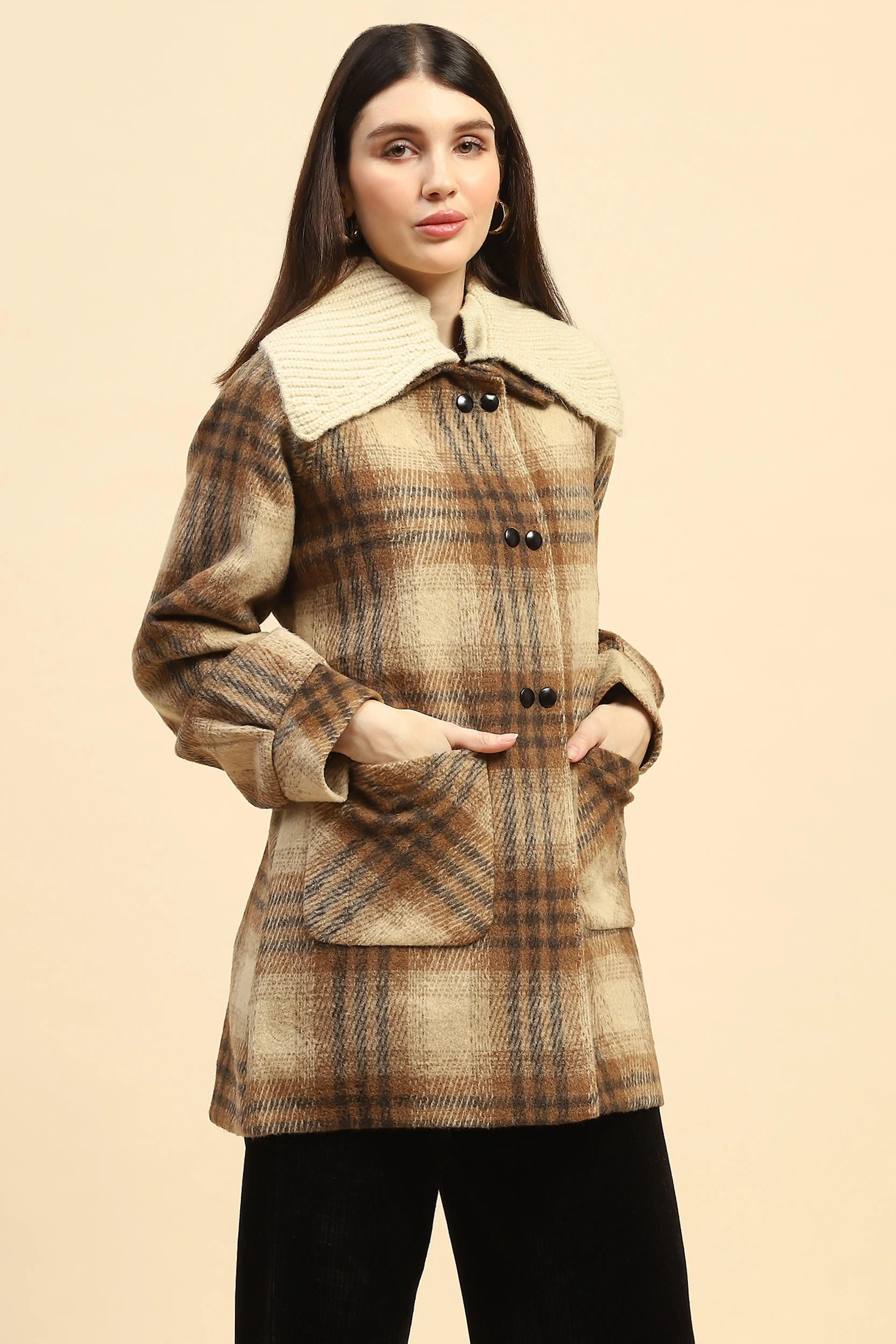 Brown Checkerd Coat - Image 3