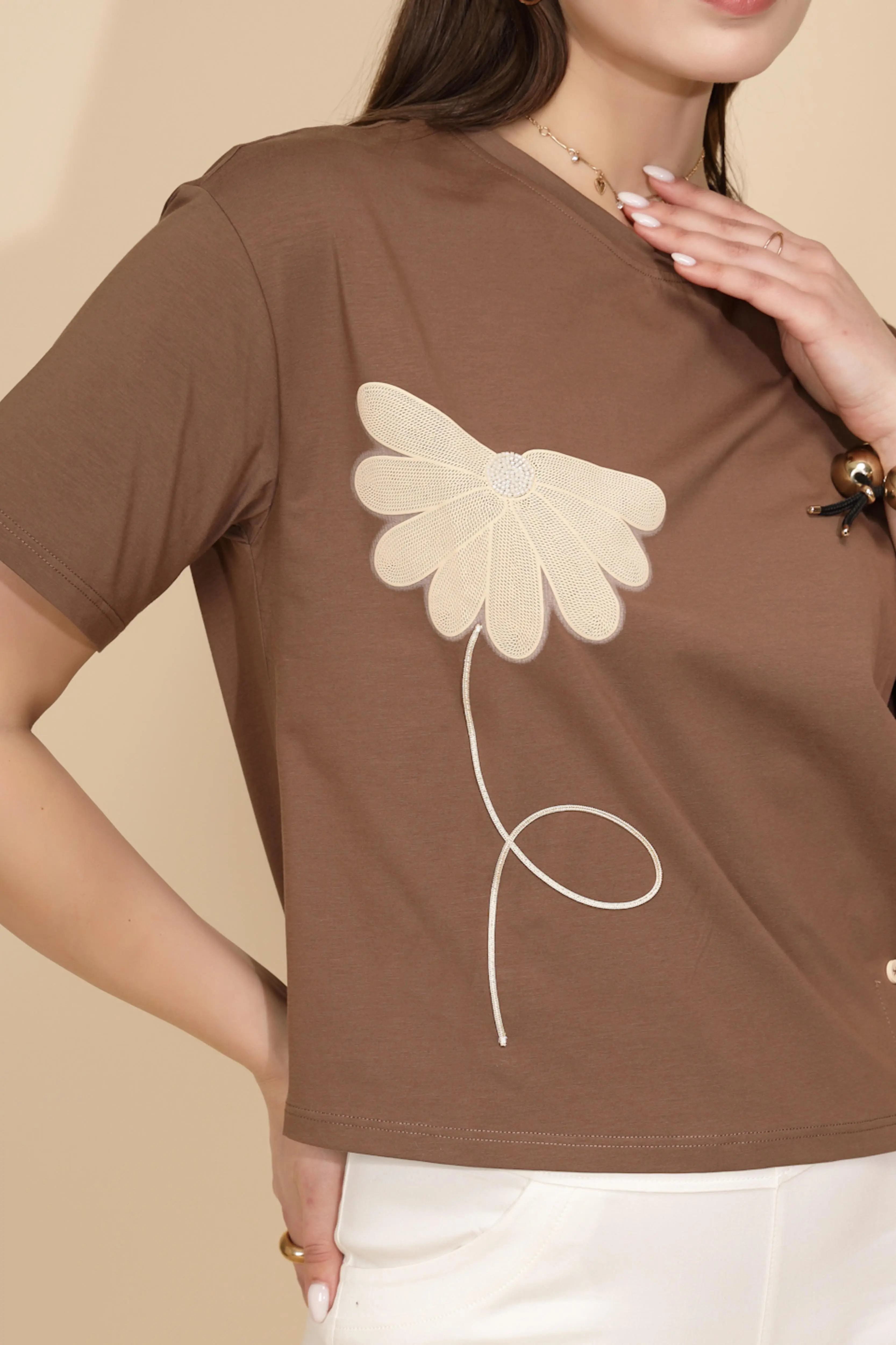 Brown Cotton Blend Regular Fit Top - Image 5