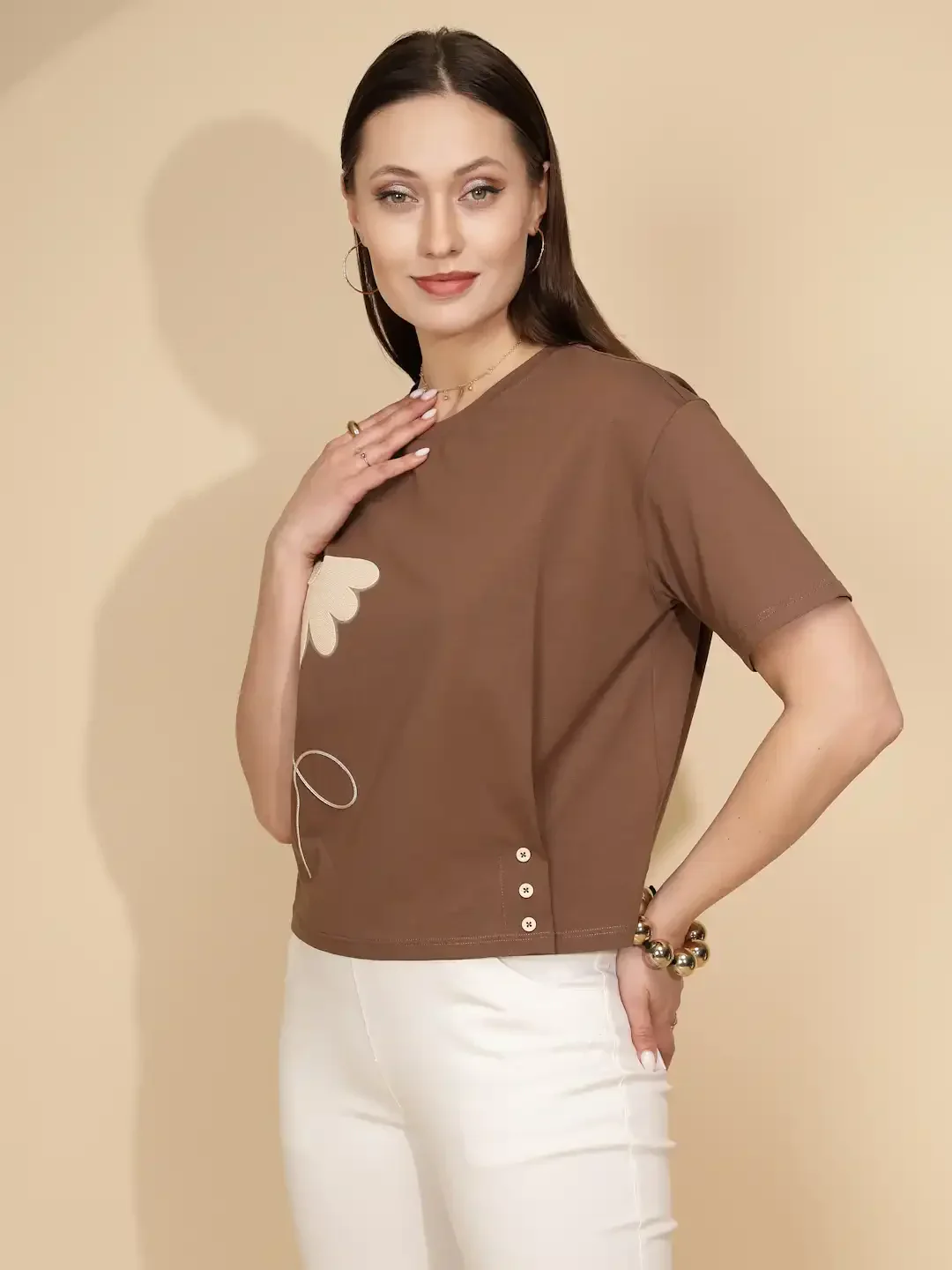 Brown Cotton Blend Regular Fit Top - Image 9