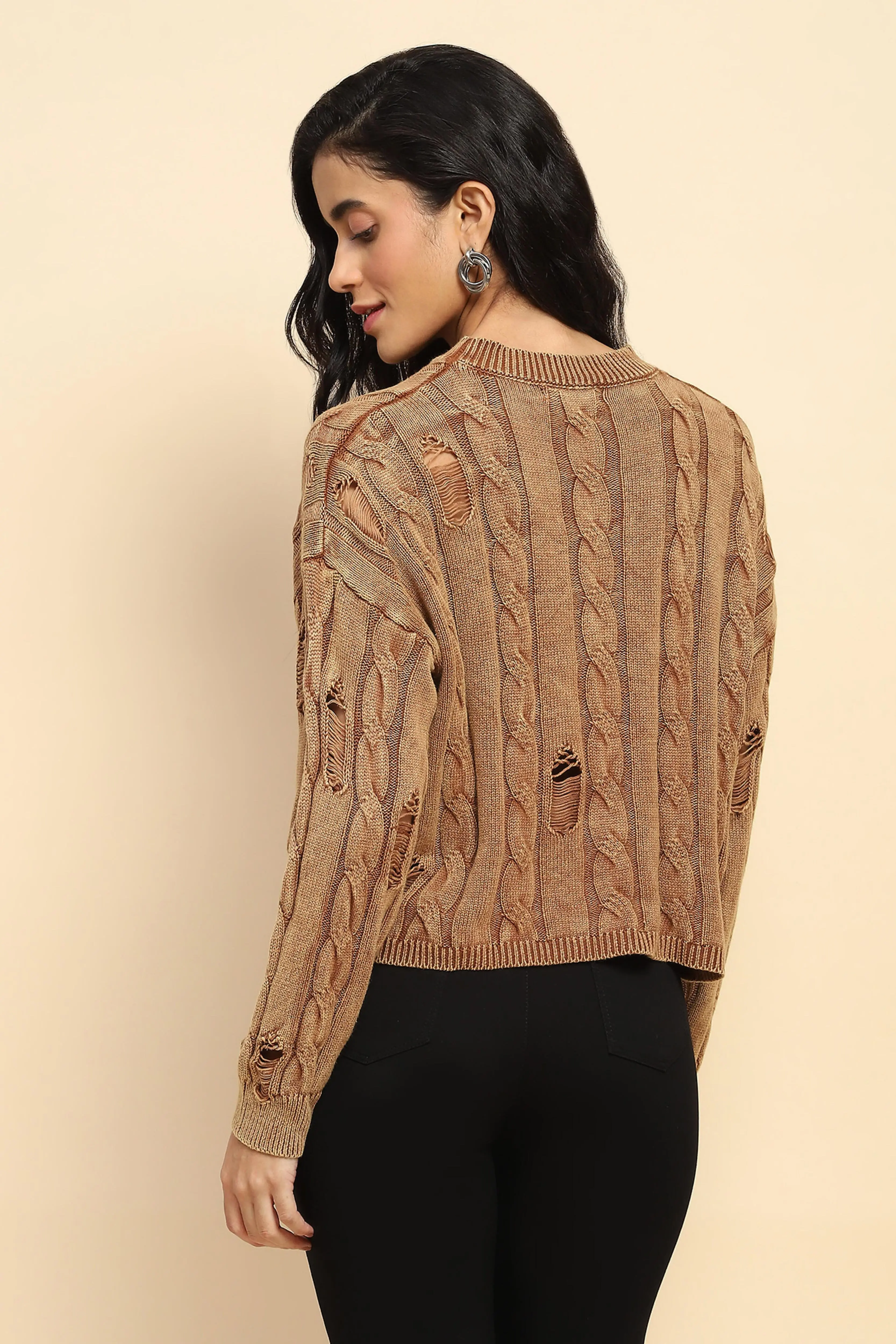 Brown Cotton Boxy Fit Pullover - Image 4