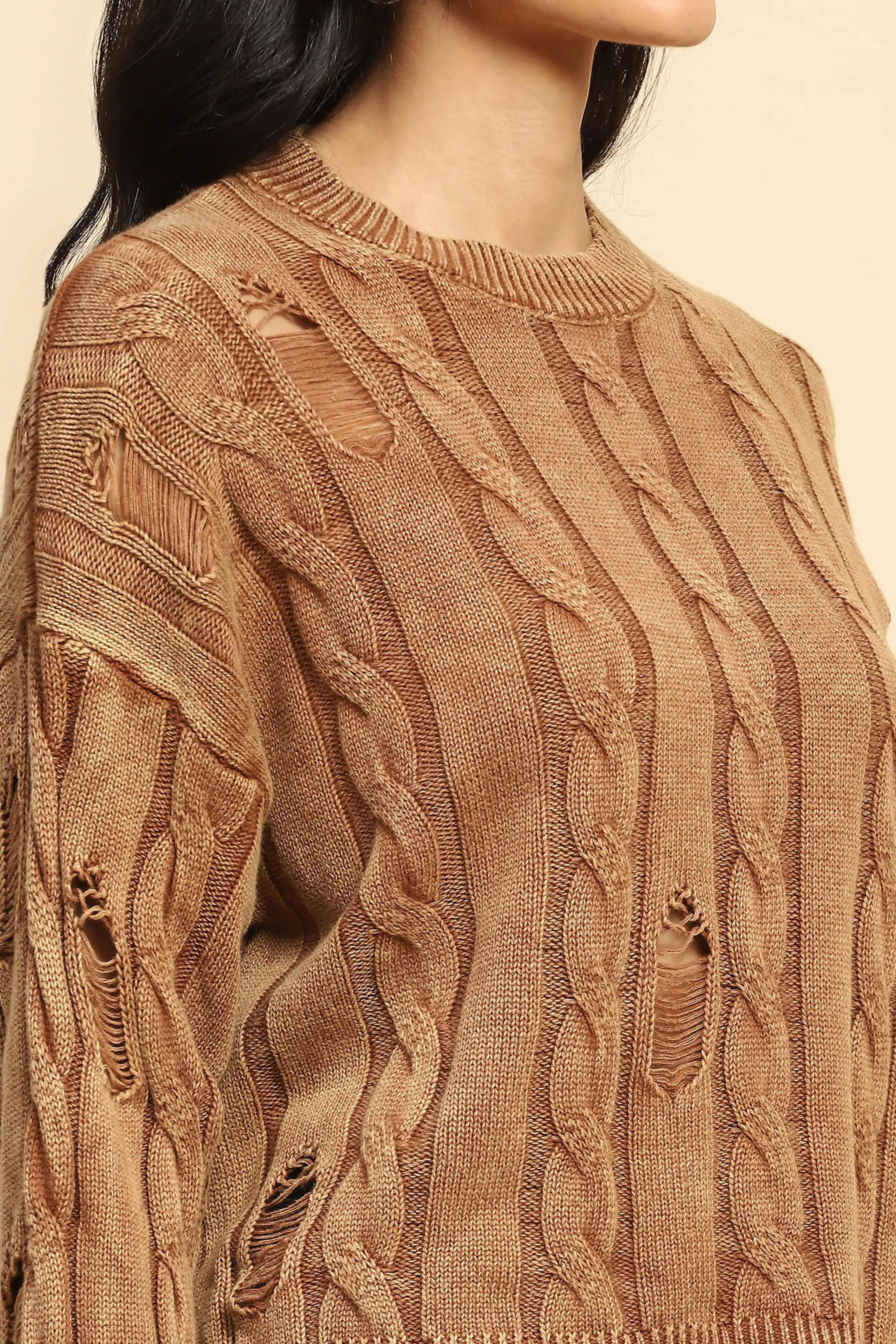 Brown Cotton Boxy Fit Pullover - Image 5