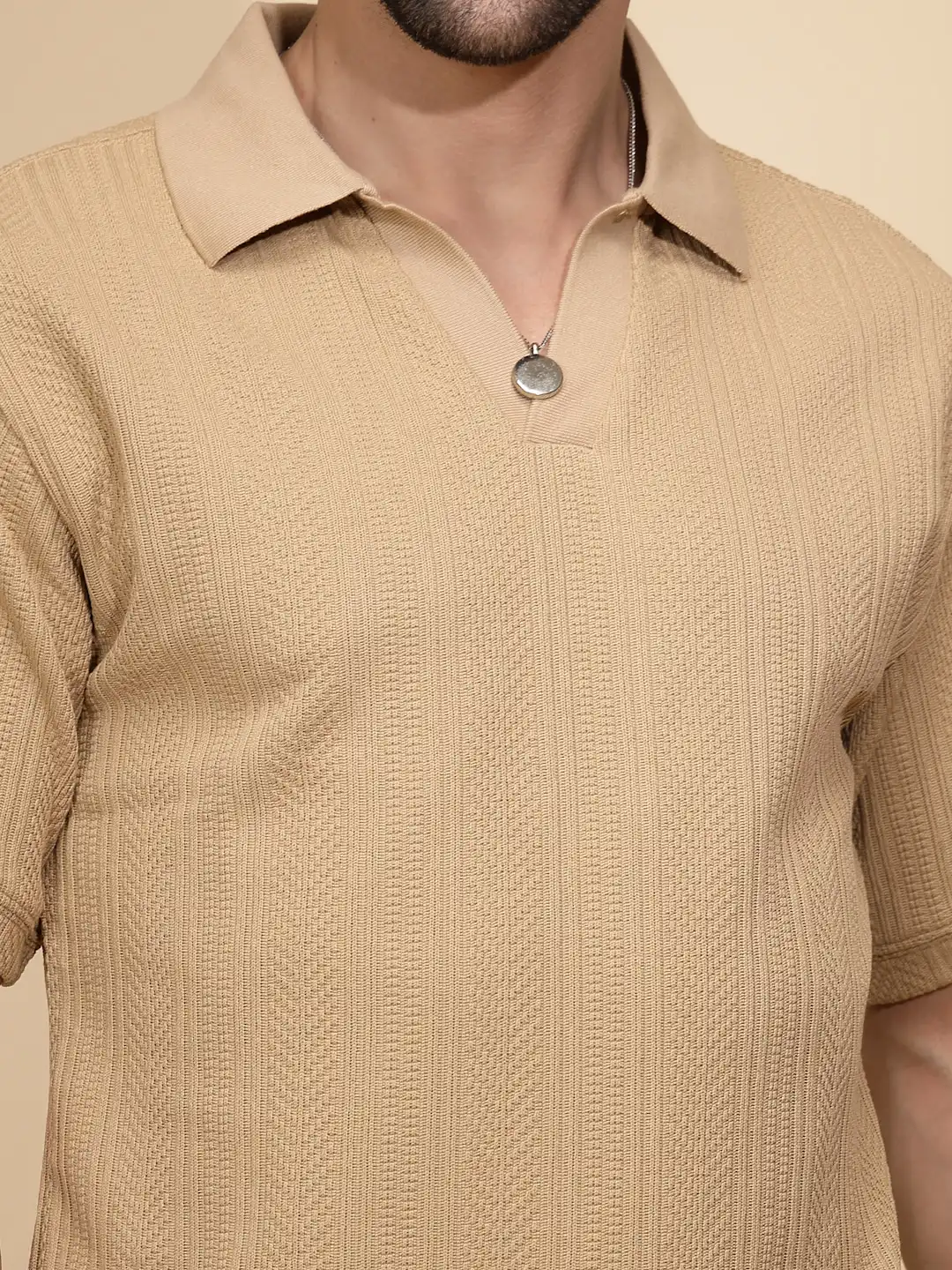 Khaki cotton Regular Fit T-Shirt - Image 7