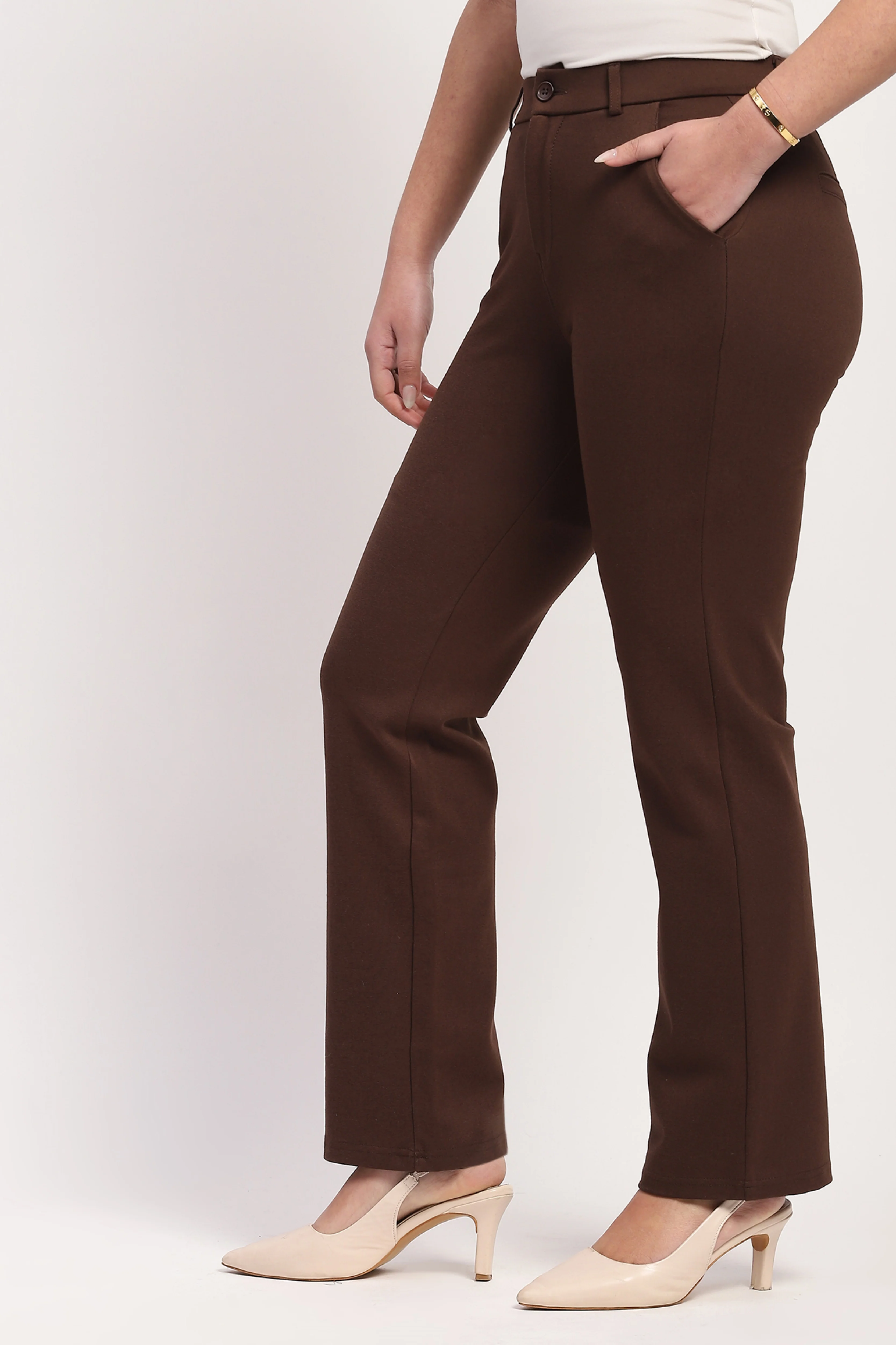 Brown Cotton Spandex Trousers - Image 3