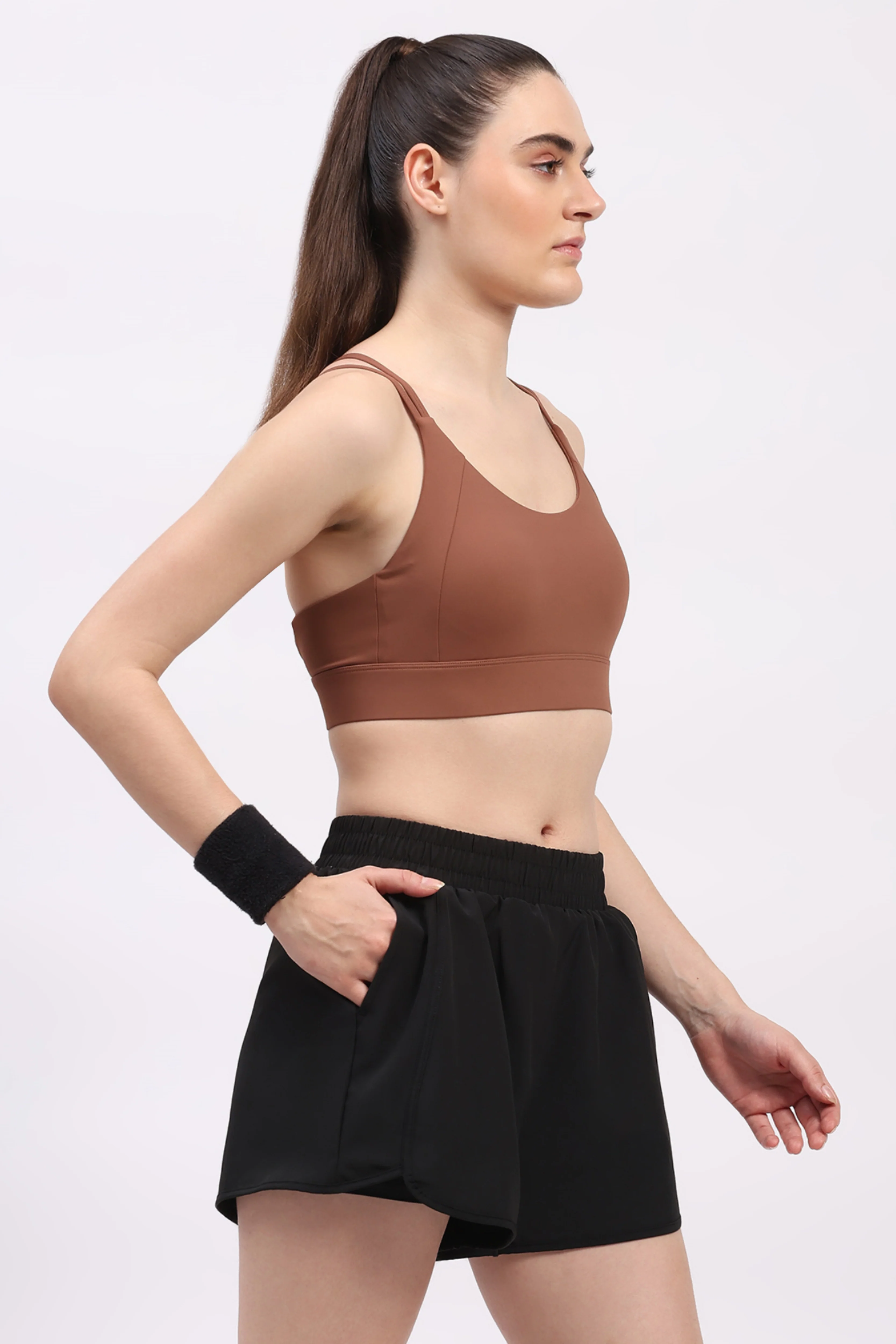 Brown Criss-Cross Back Sports Bra - Image 2