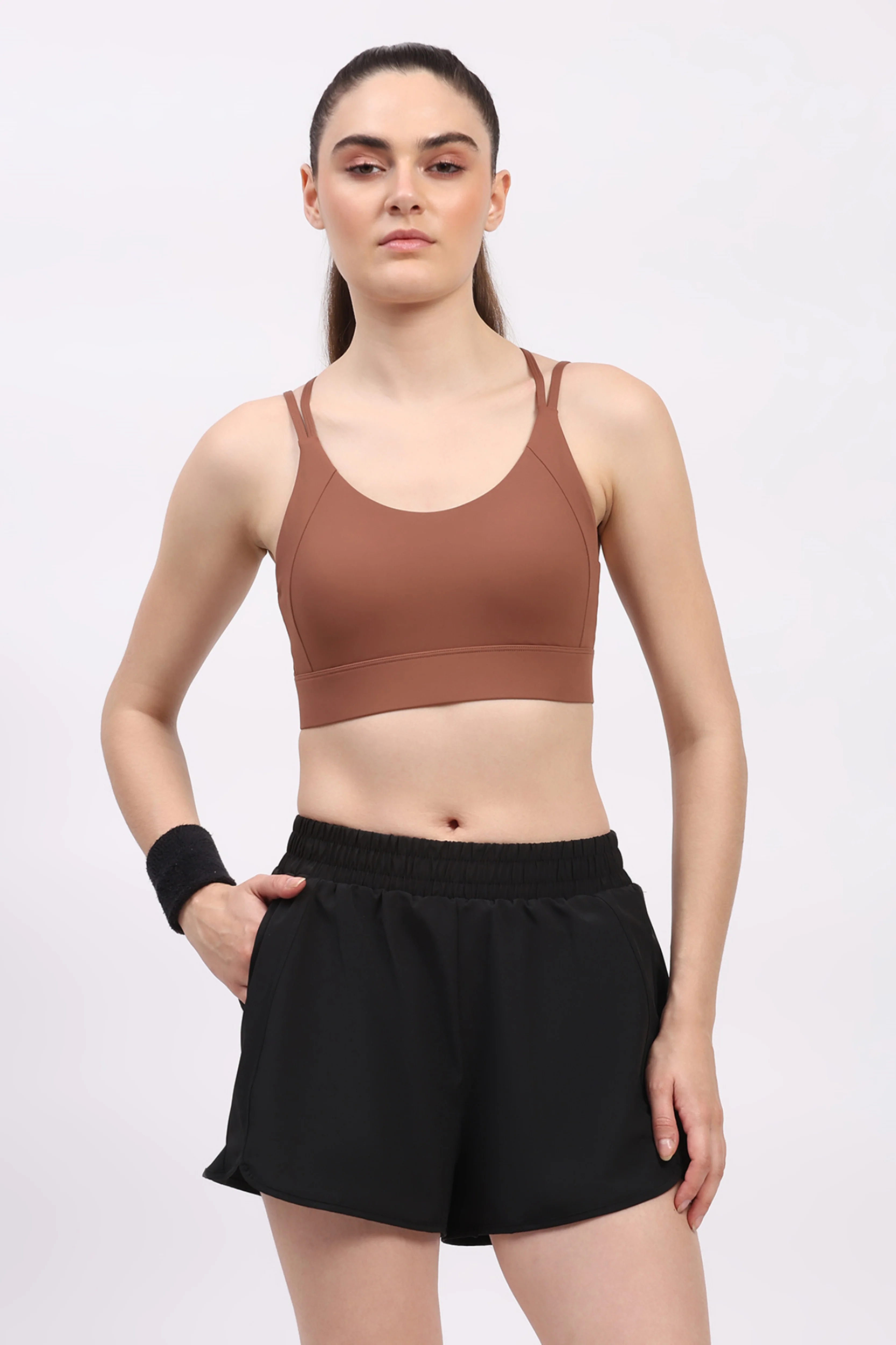 Brown Criss-Cross Back Sports Bra - Image 6