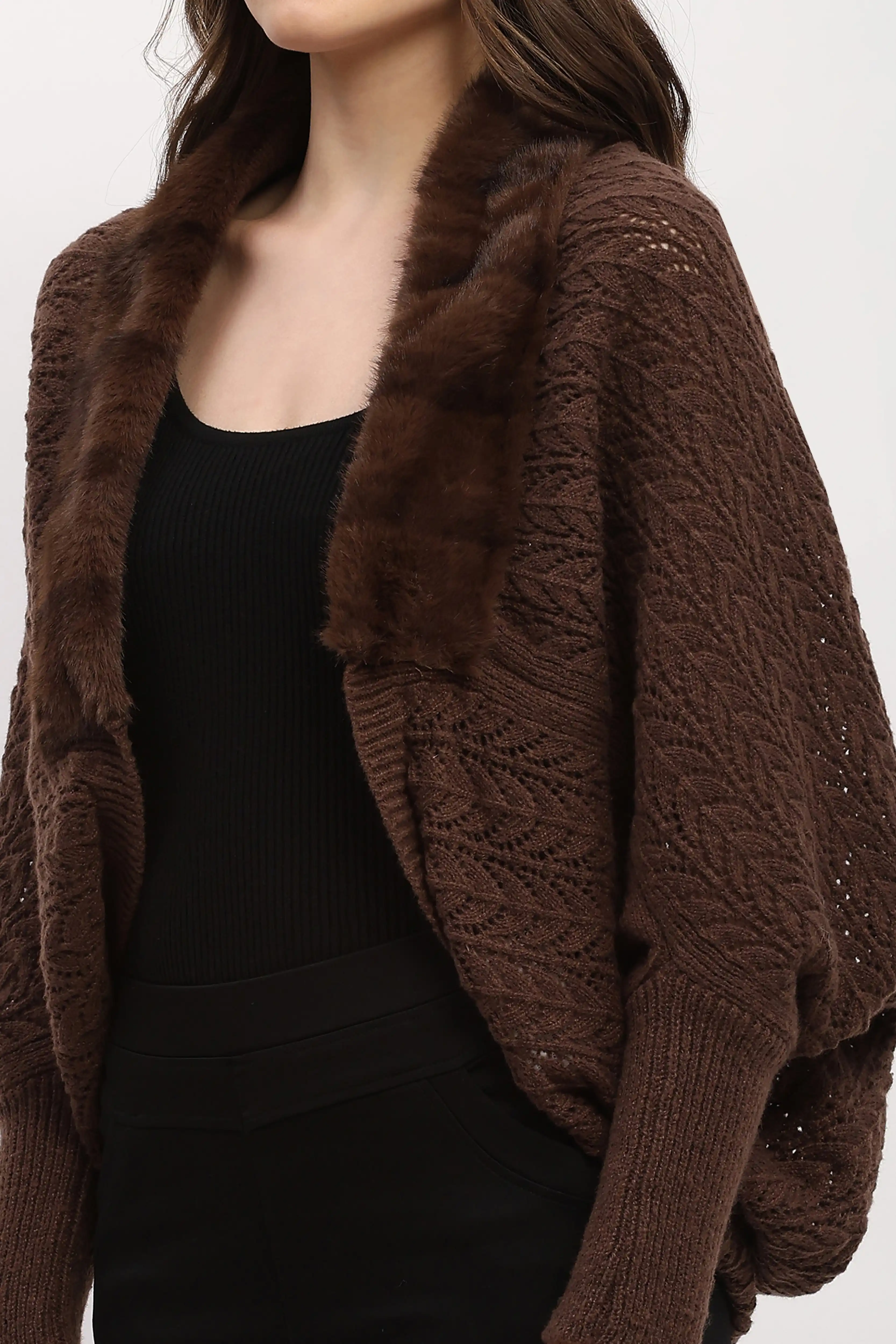 Brown Crochet Winter Cape - Image 6