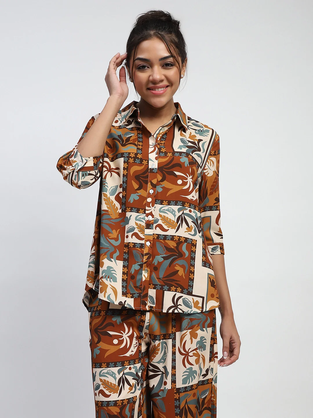 Brown Digital Print Rayon Shirt - Image 15