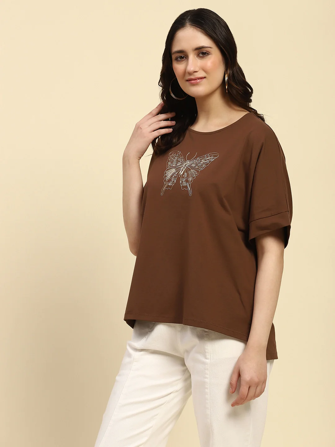 Brown Embroidered Cotton Boxy Top - Image 10