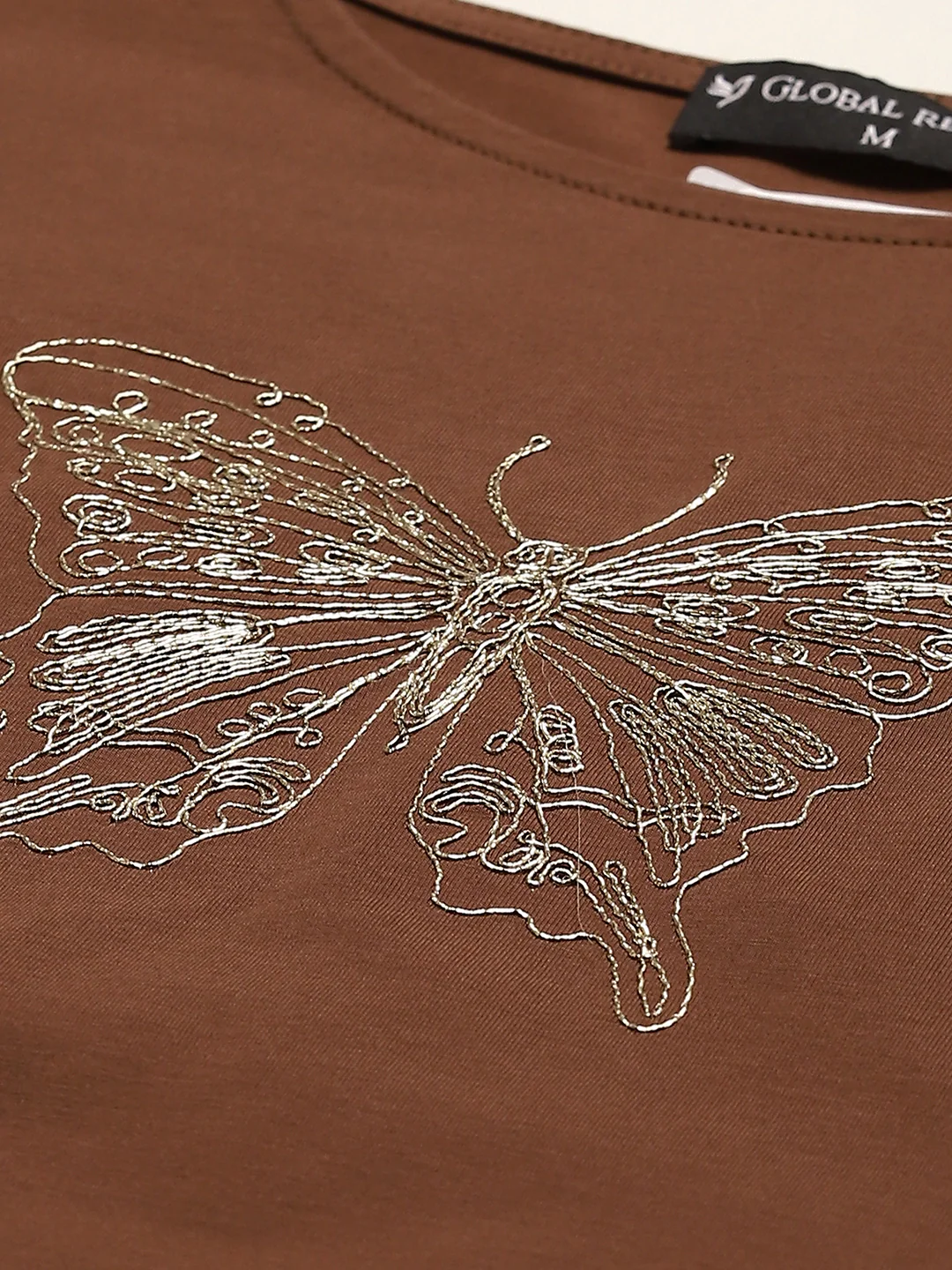 Brown Embroidered Cotton Boxy Top - Image 12