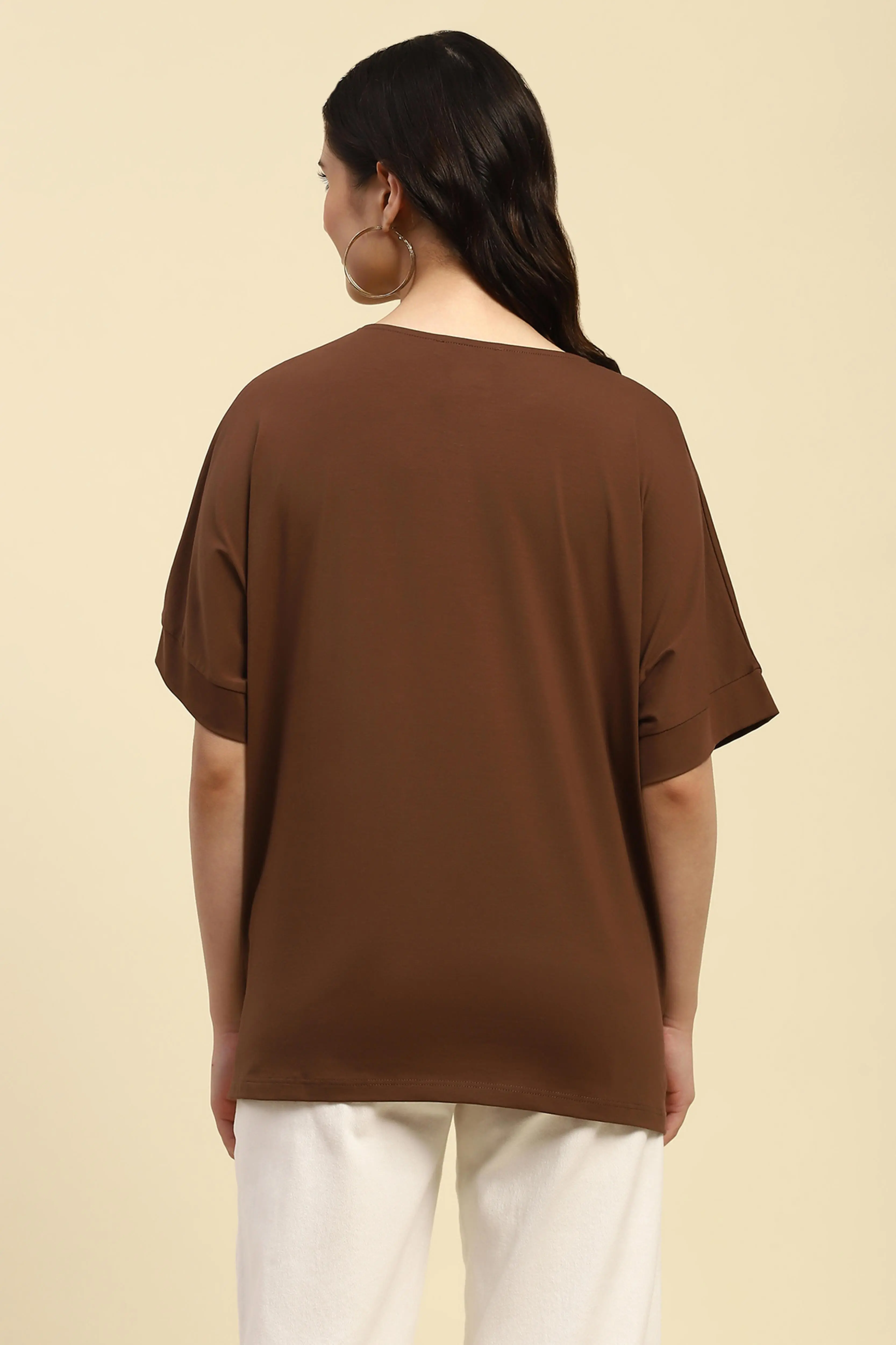 Brown Embroidered Cotton Boxy Top - Image 4